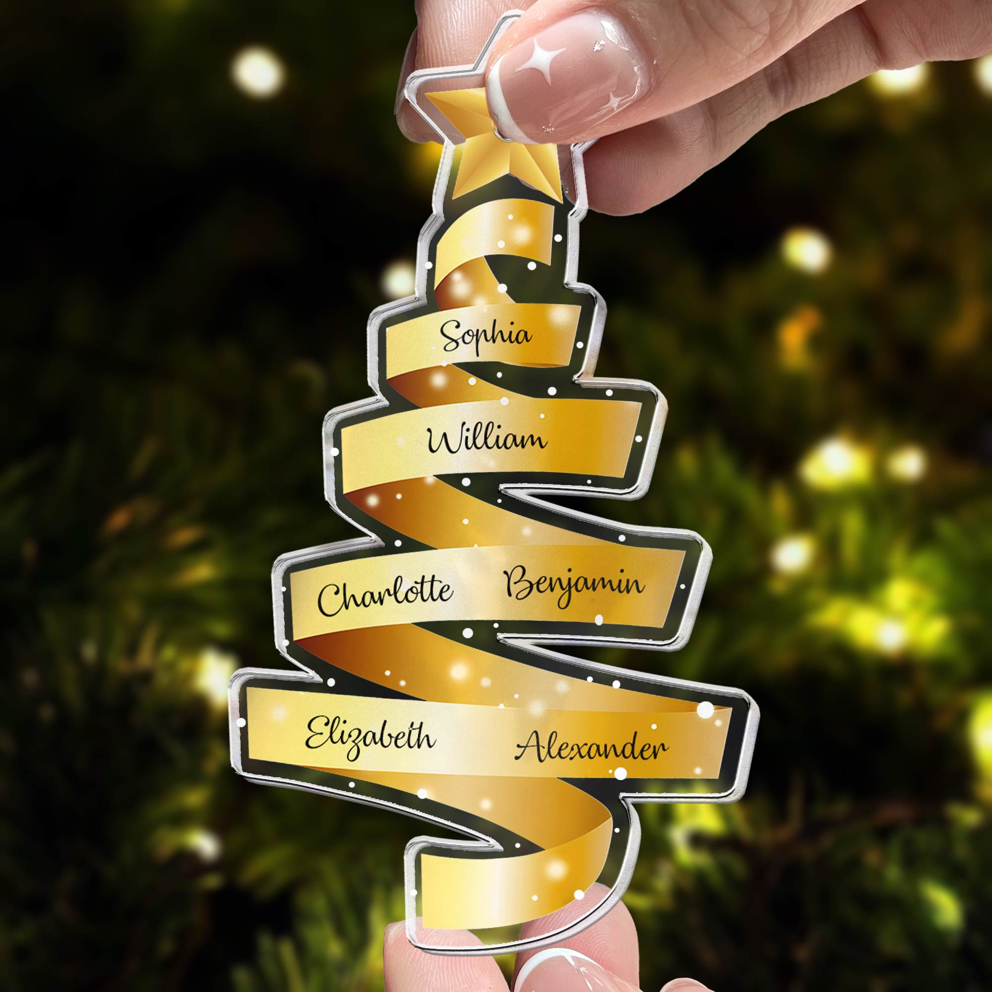 Family Names Ribbon Christmas - Personalized Acrylic Ornament ORN0810
