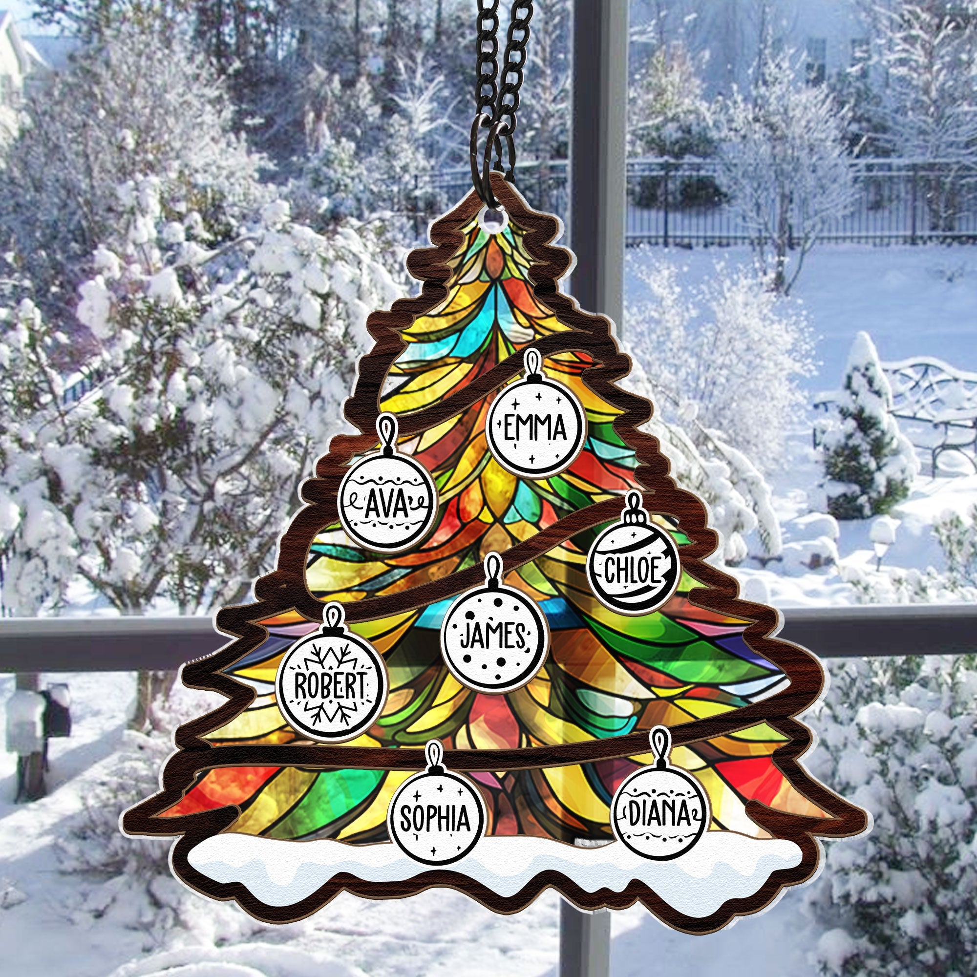 Family On Christmas Tree - Personalized Window Hanging Suncatcher Ornament ORN0810