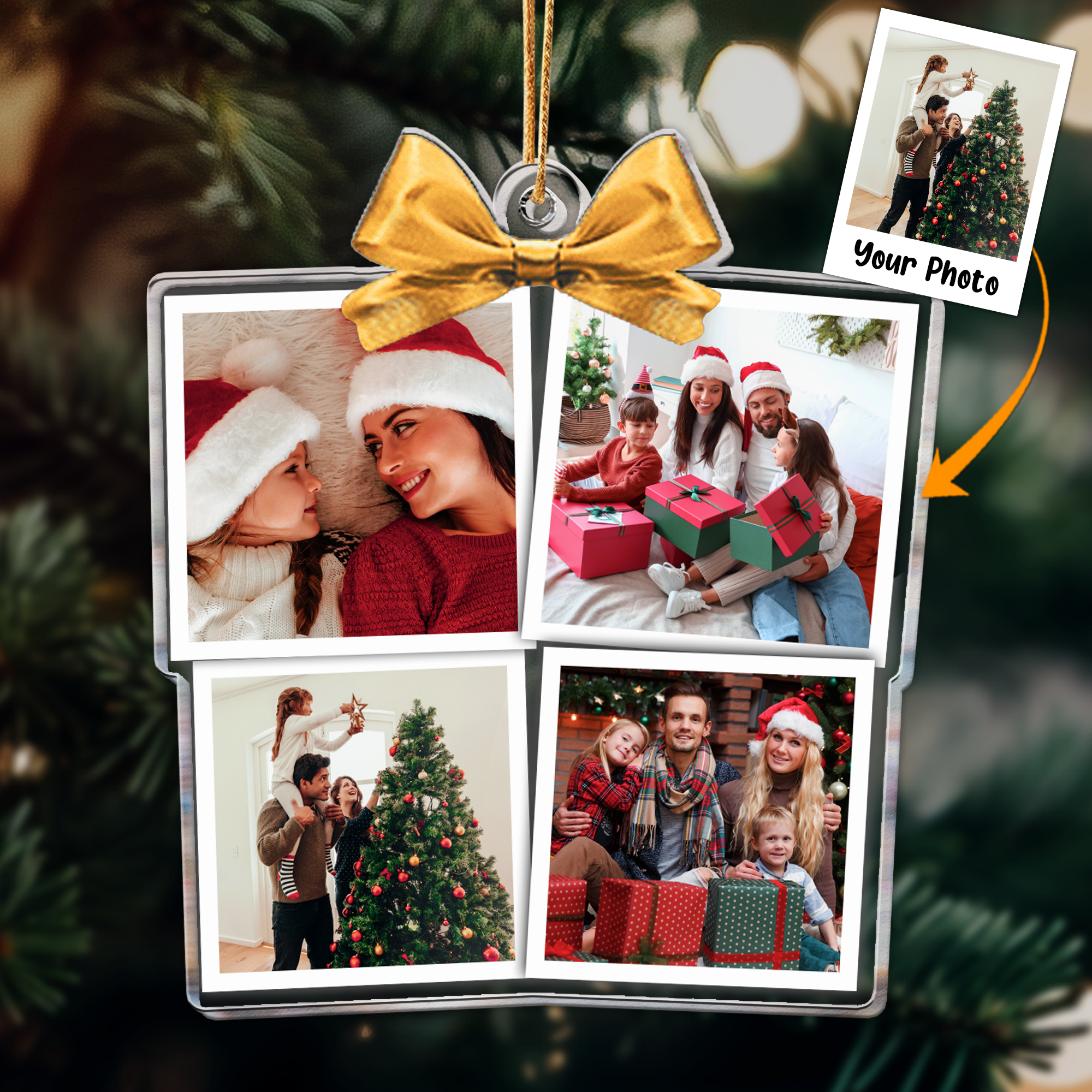 Family Photo Christmas Box Gift - Personalized Acrylic Photo Ornament ORN0810