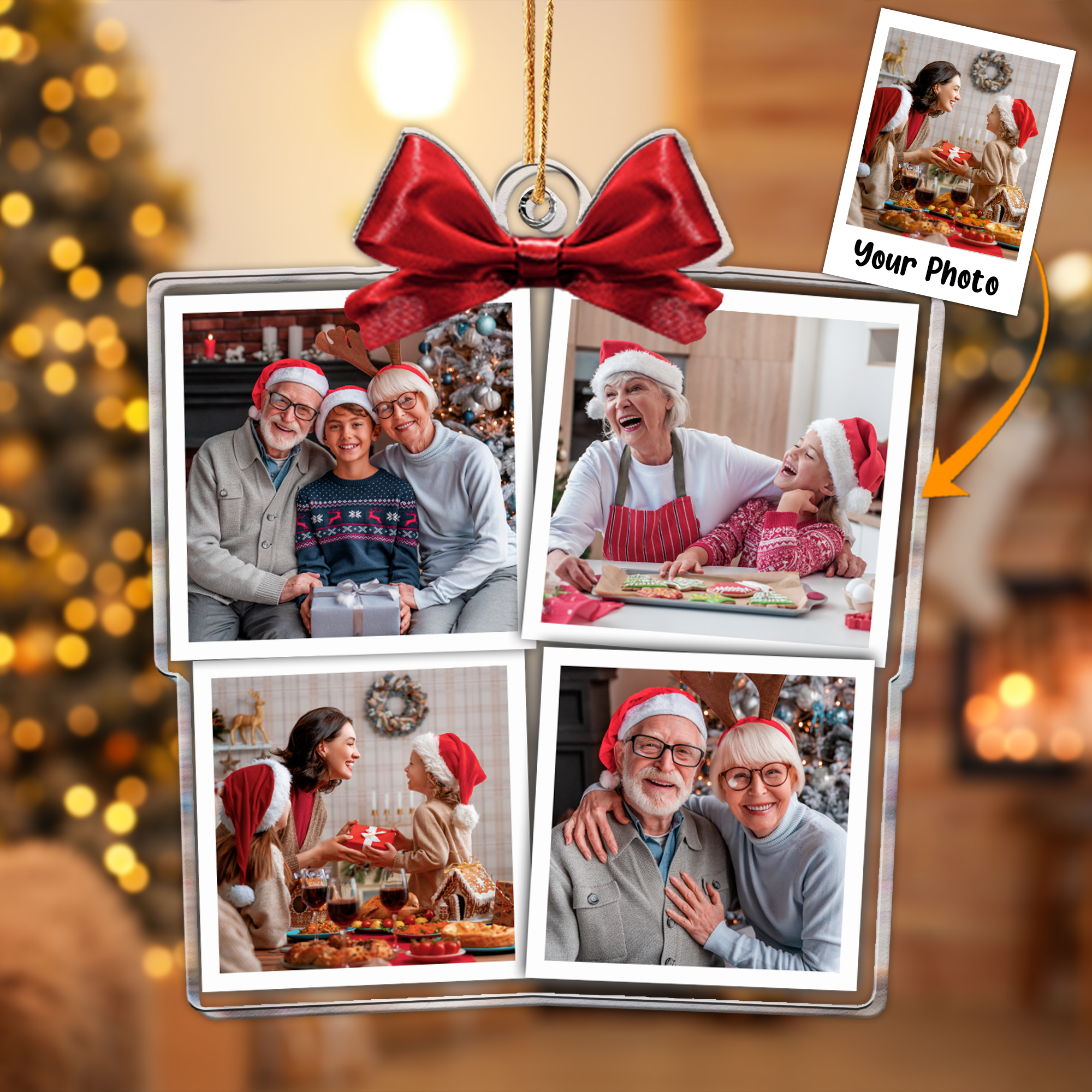 Family Photo Christmas Box Gift - Personalized Acrylic Photo Ornament ORN0810
