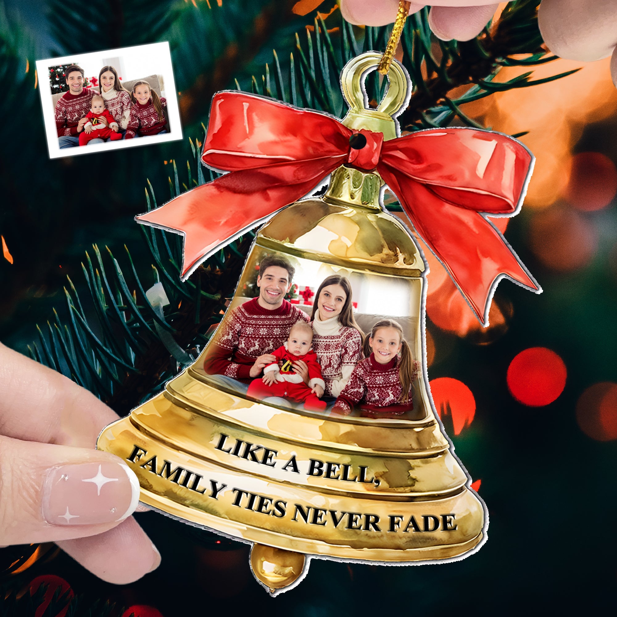 Family Ties Never Fade - Personalized Acrylic Photo Ornament ORN0810