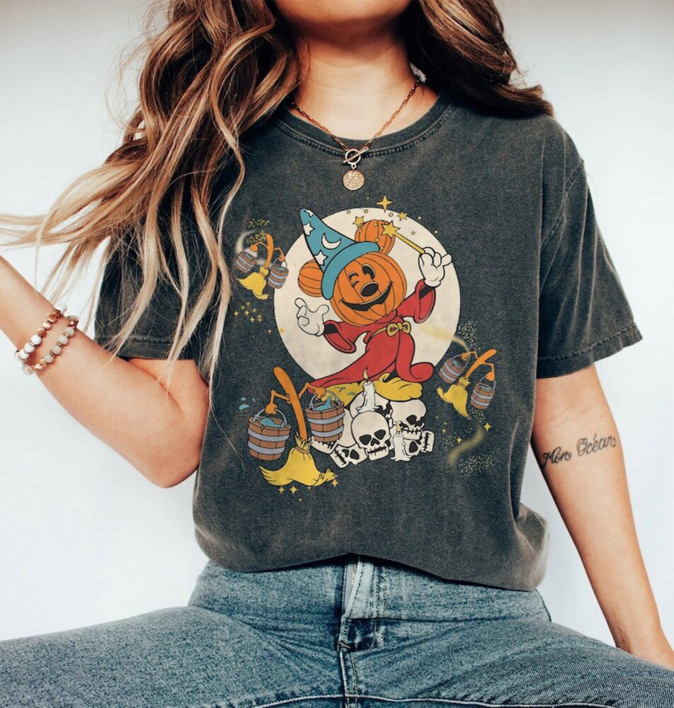 Fantasia Disney Halloween Shirt,Sorcerer Mickey Pumpkin Magic Broom Silly Symphony Skeleton Sweatshirt,Mickey?s Not So Scary Halloween Party HL23