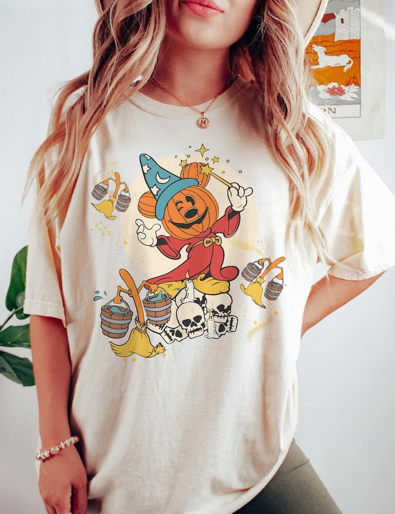 Fantasia Disney Halloween Shirt,Sorcerer Mickey Pumpkin Magic Broom Silly Symphony Skeleton Sweatshirt,Mickey?s Not So Scary Halloween Party HL23