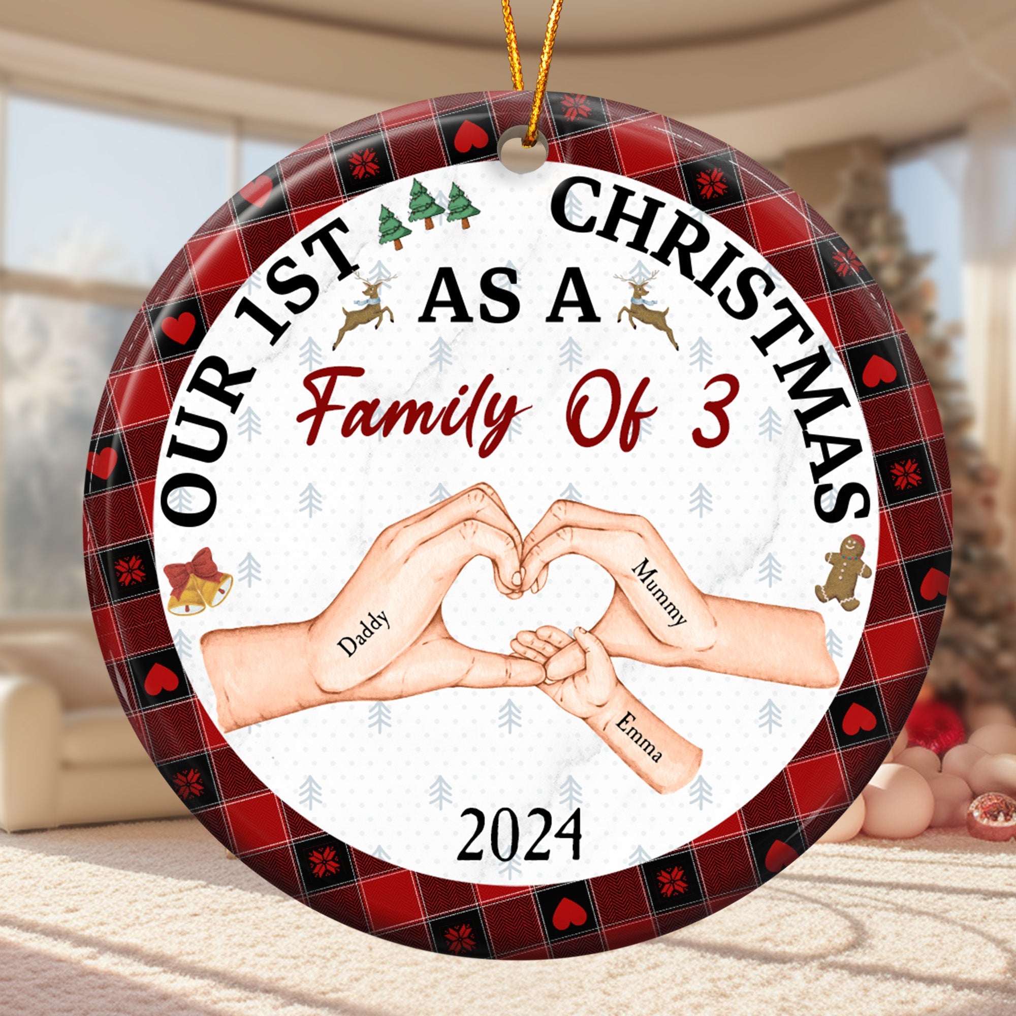 First Christmas As A Family Of Three - Personalized Ceramic Ornament ORN0810