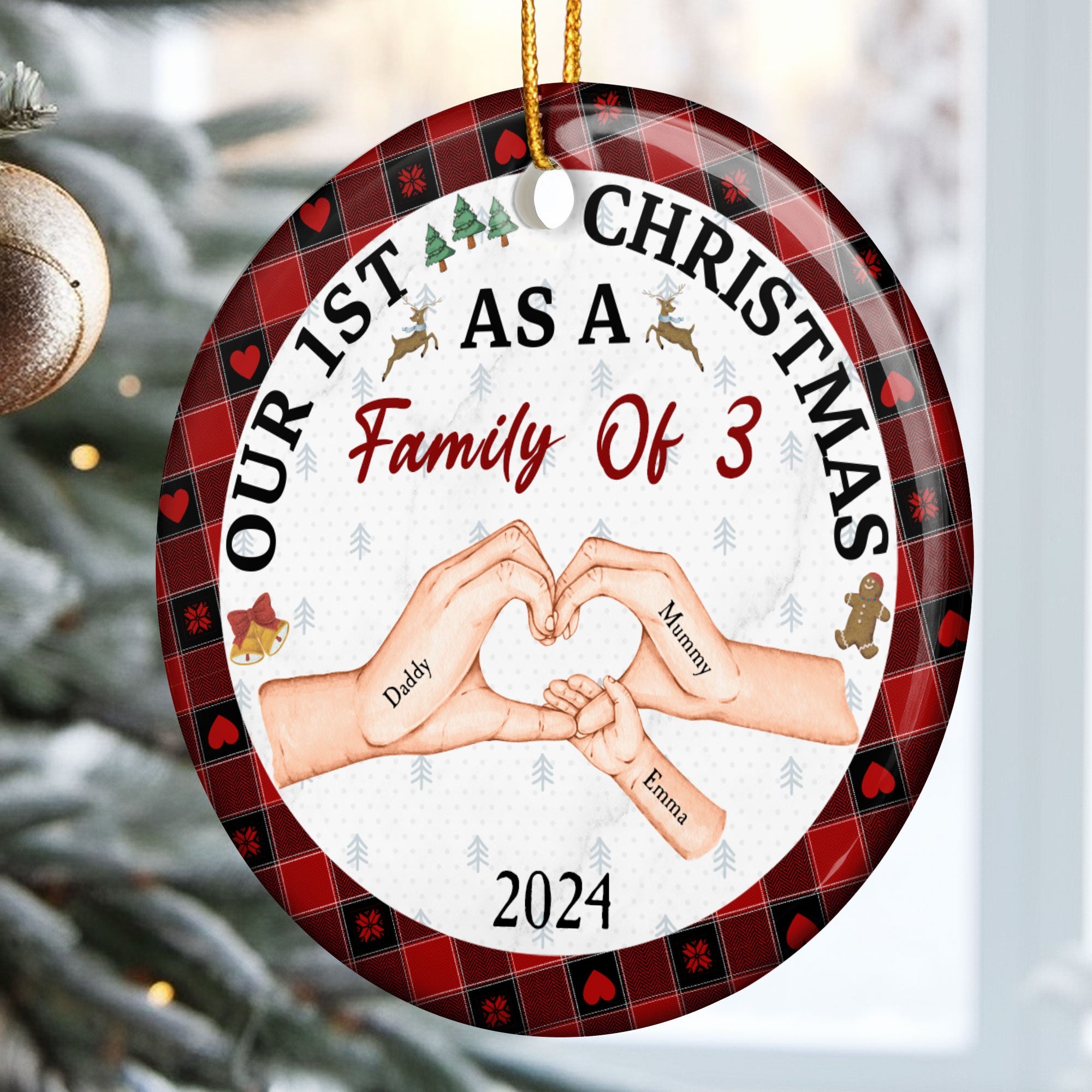 First Christmas As A Family Of Three - Personalized Ceramic Ornament ORN0810