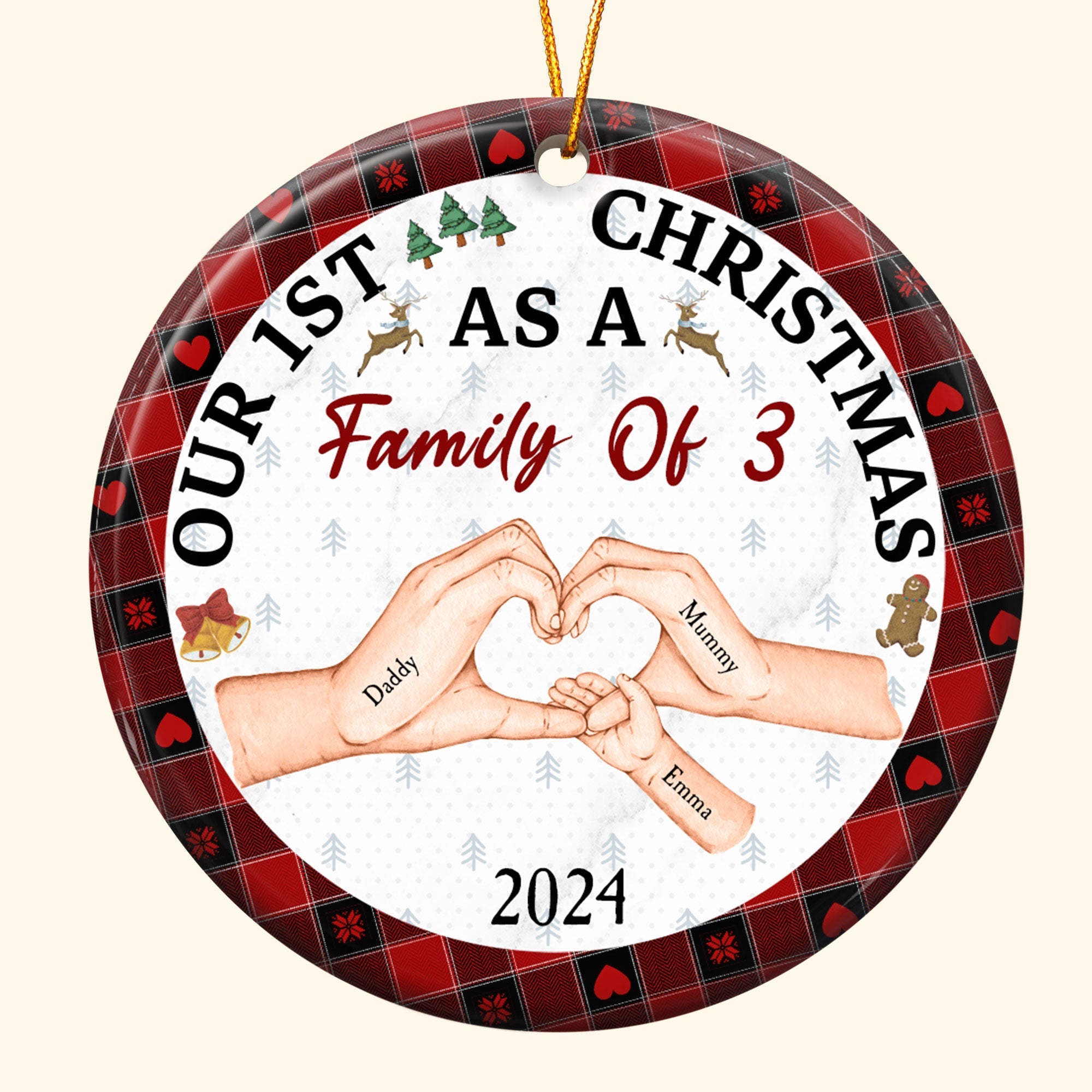 First Christmas As A Family Of Three - Personalized Ceramic Ornament ORN0810