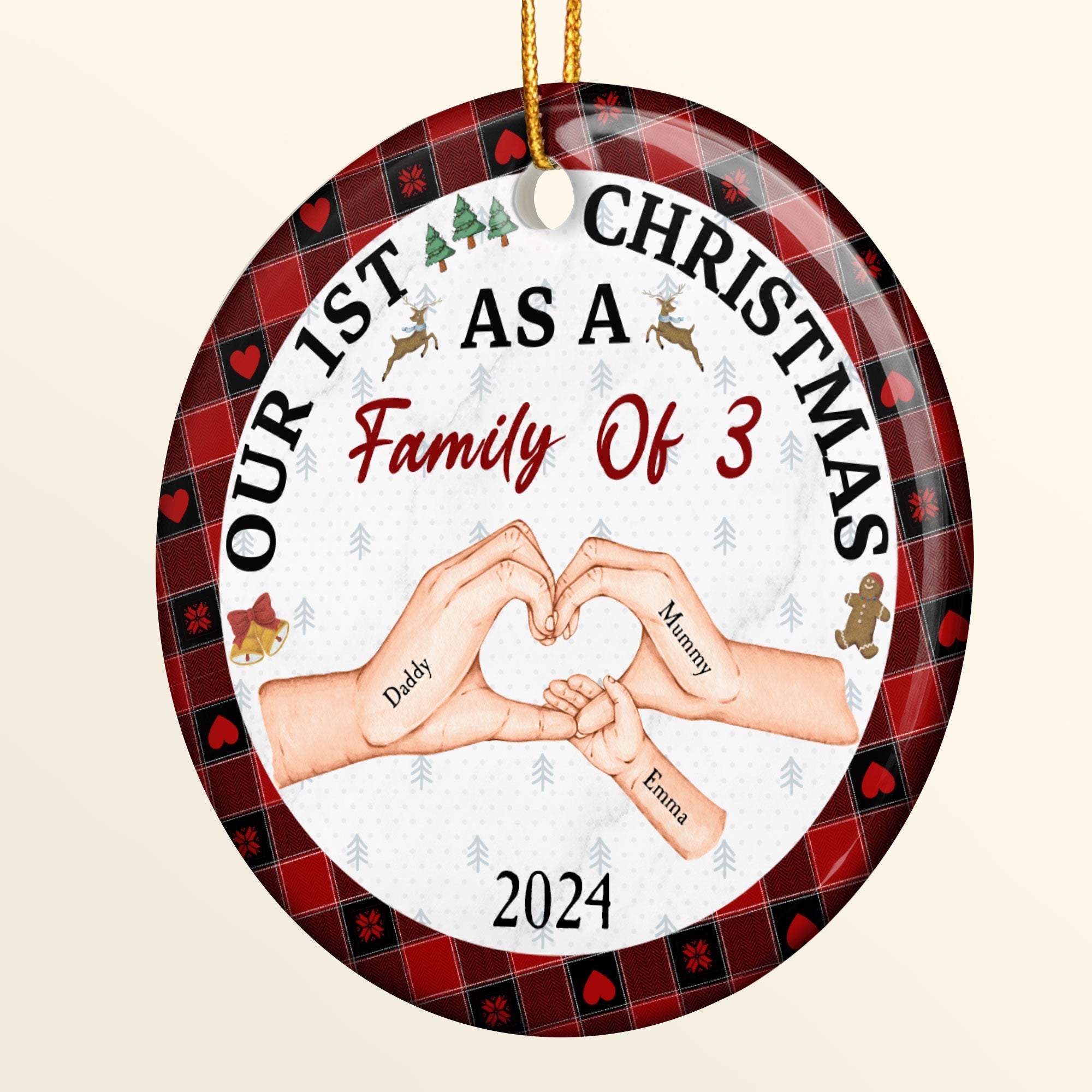 First Christmas As A Family Of Three - Personalized Ceramic Ornament ORN0810