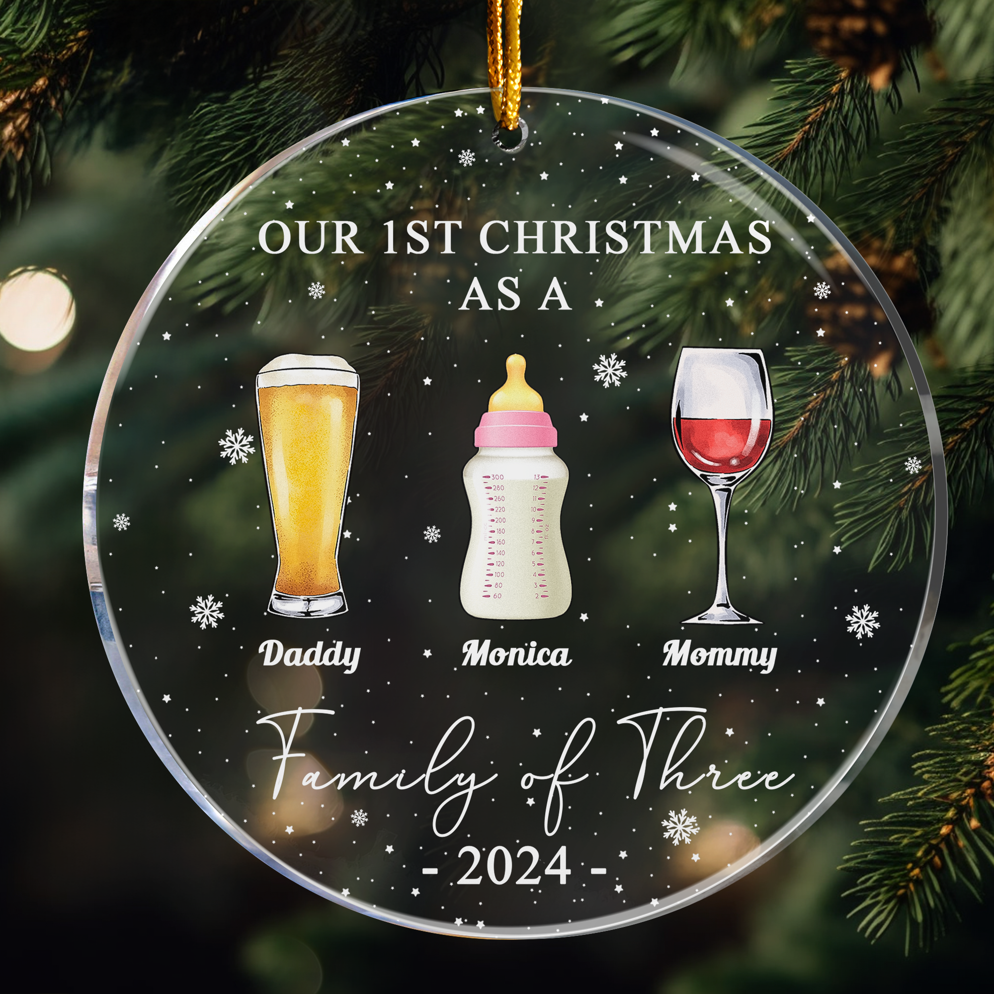 First Christmas As Family Of Three - Personalized Acrylic Ornament ORN0810