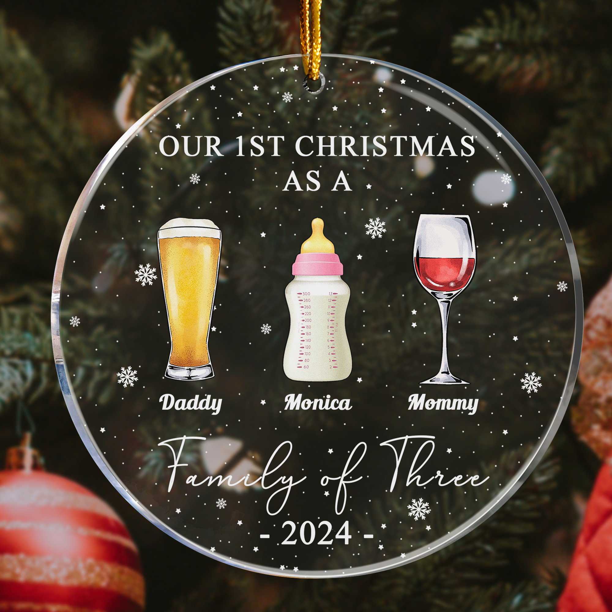 First Christmas As Family Of Three - Personalized Acrylic Ornament ORN0810