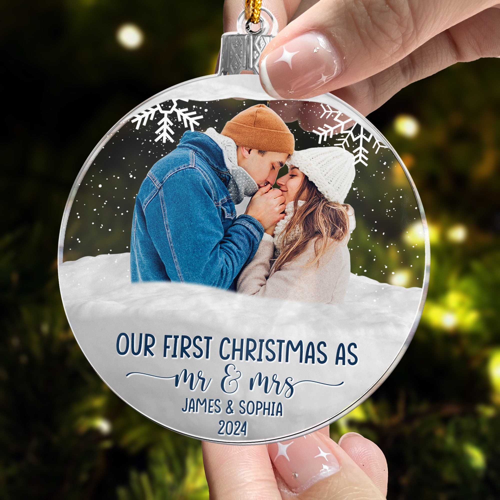 First Christmas As Mr & Mrs Christmas Globe - Personalized Acrylic Photo Ornament ORN0810