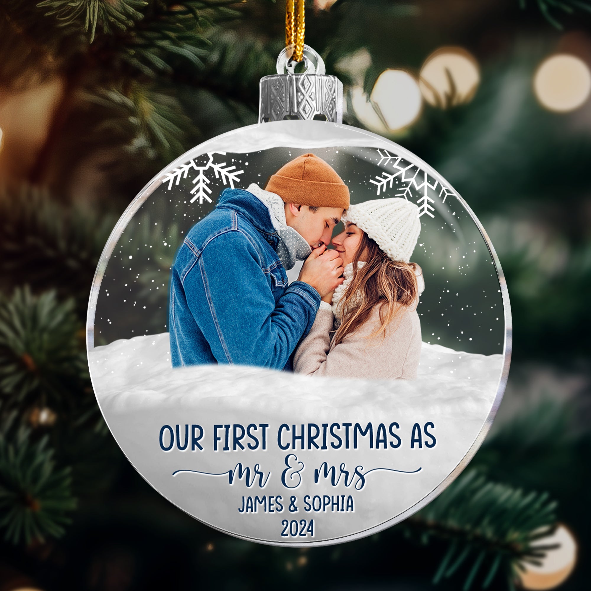 First Christmas As Mr & Mrs Christmas Globe - Personalized Acrylic Photo Ornament ORN0810