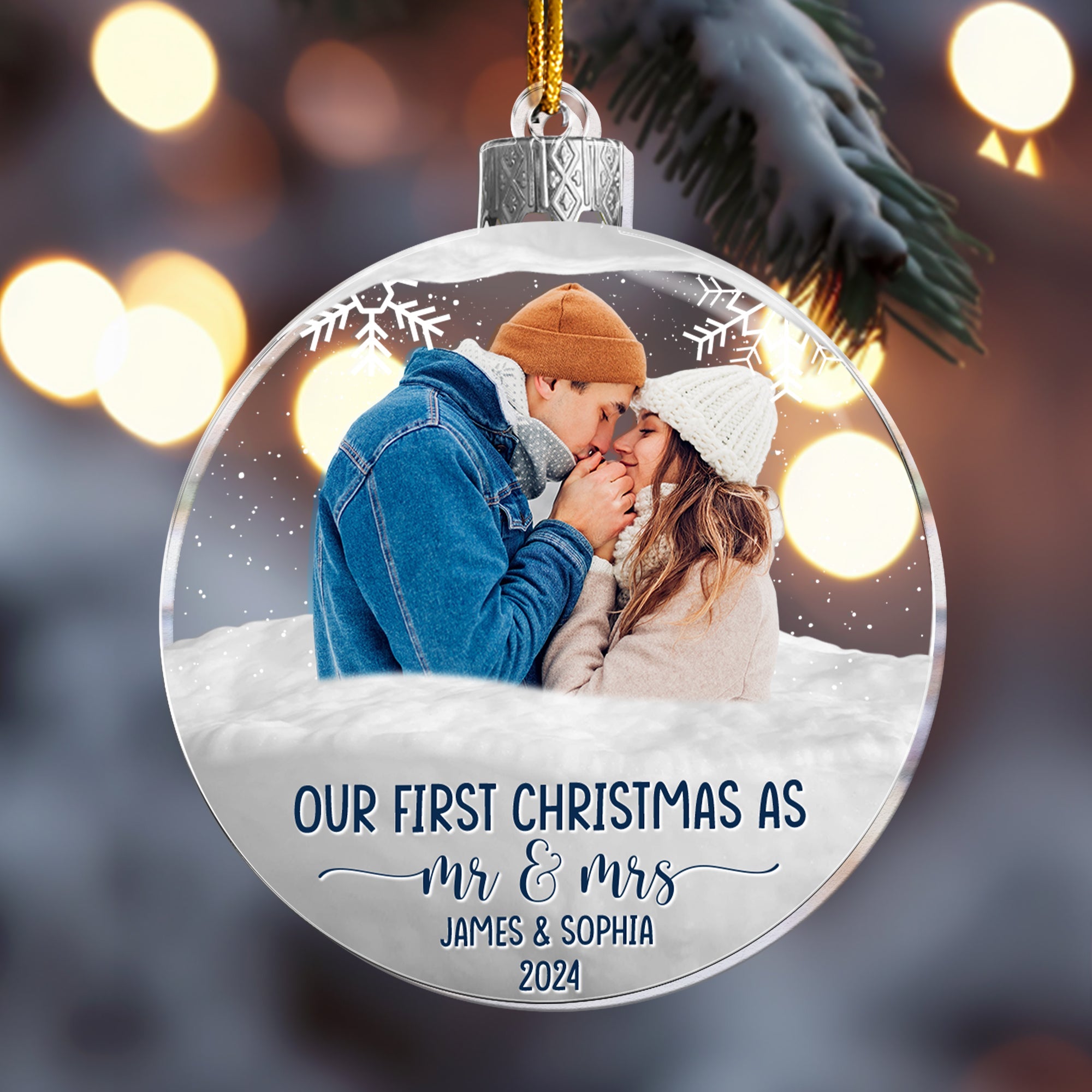 First Christmas As Mr & Mrs Christmas Globe - Personalized Acrylic Photo Ornament ORN0810