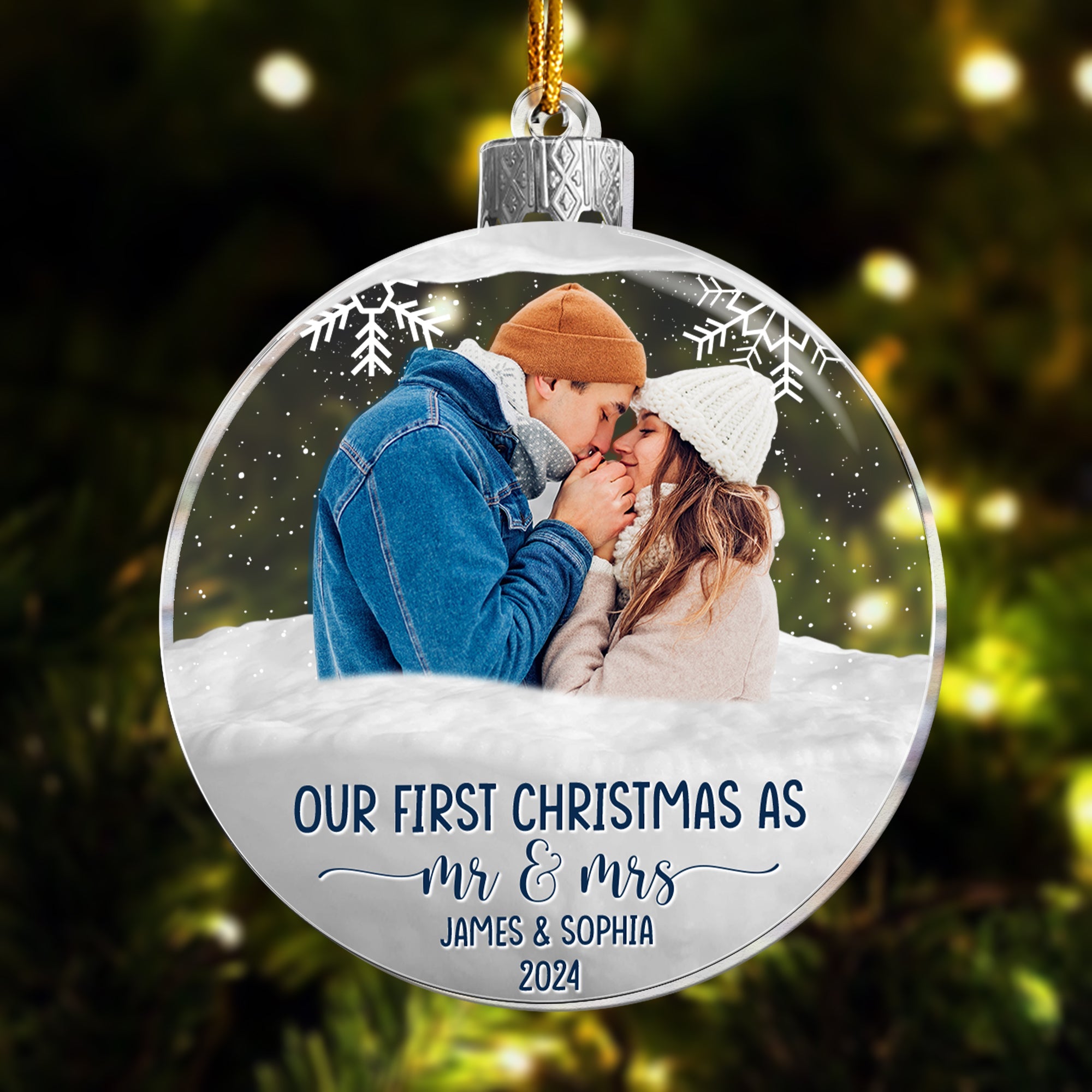 First Christmas As Mr & Mrs Christmas Globe - Personalized Acrylic Photo Ornament ORN0810