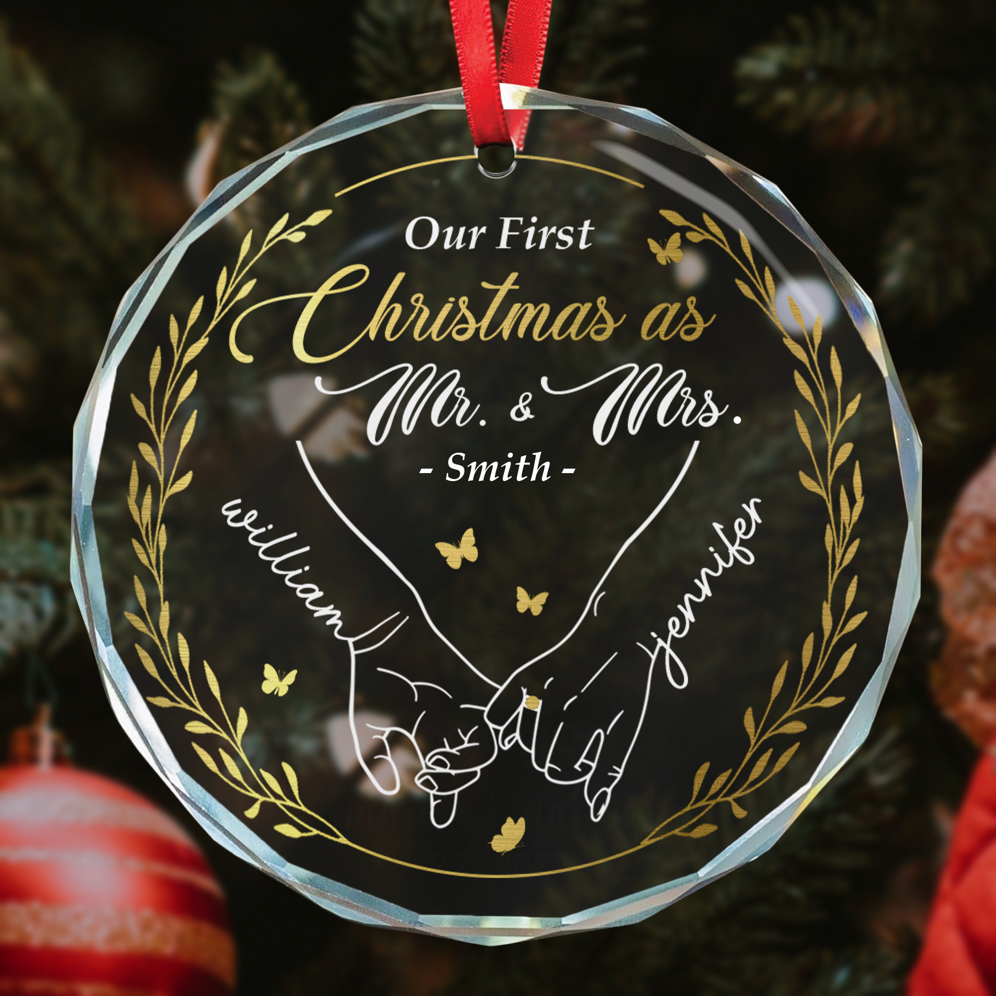 First Christmas As Mr. & Mrs. - Personalized Glass Ornament ORN0810