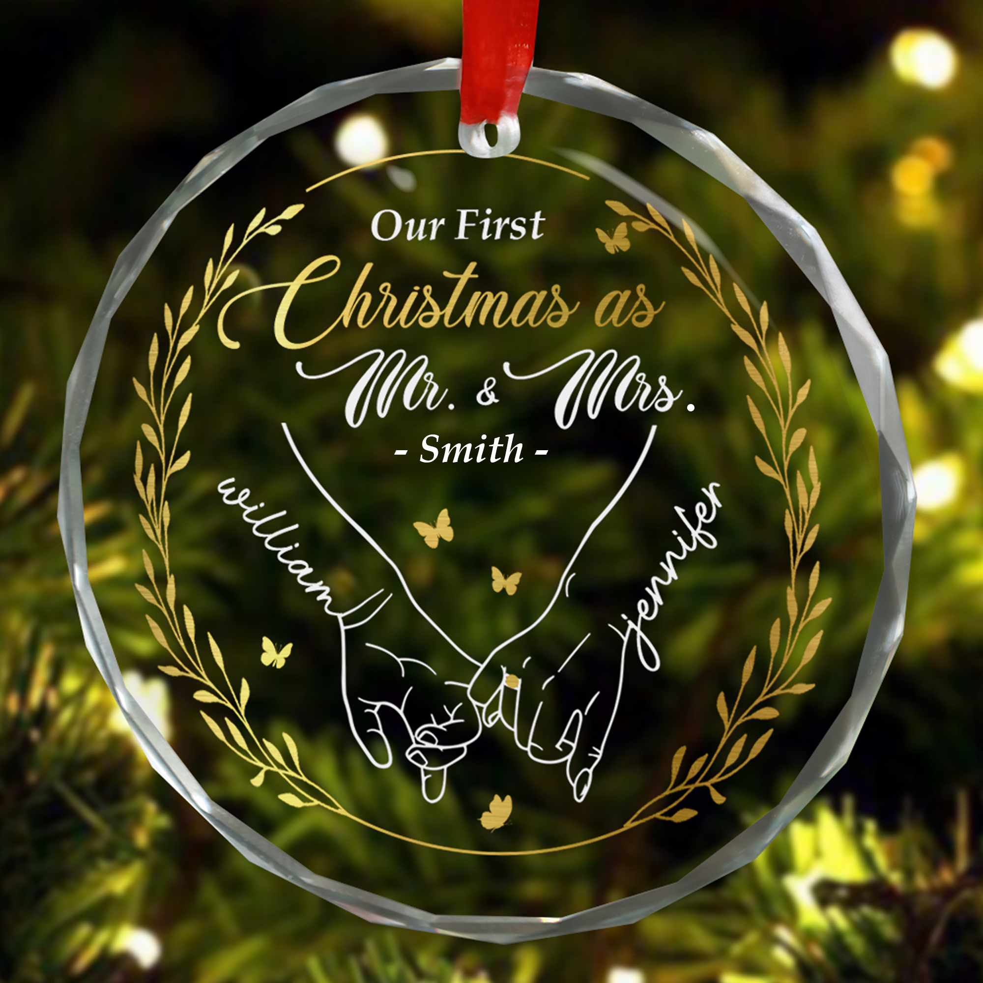 First Christmas As Mr. & Mrs. - Personalized Glass Ornament ORN0810