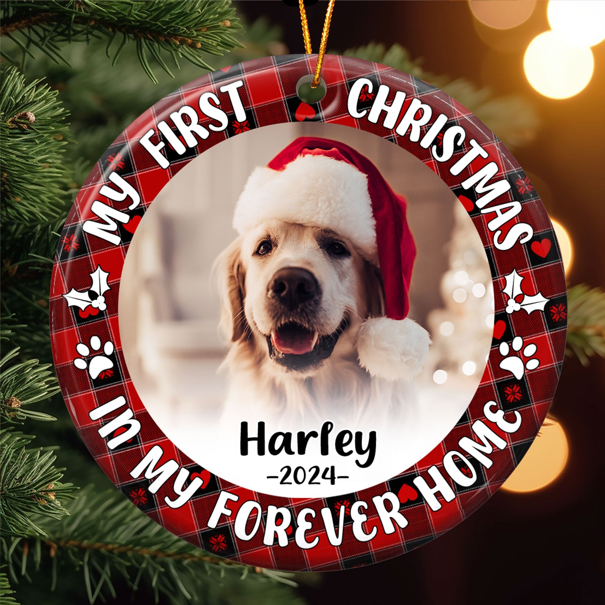 First Christmas Dog Cat - Personalized Ceramic Photo Ornament ORN0810