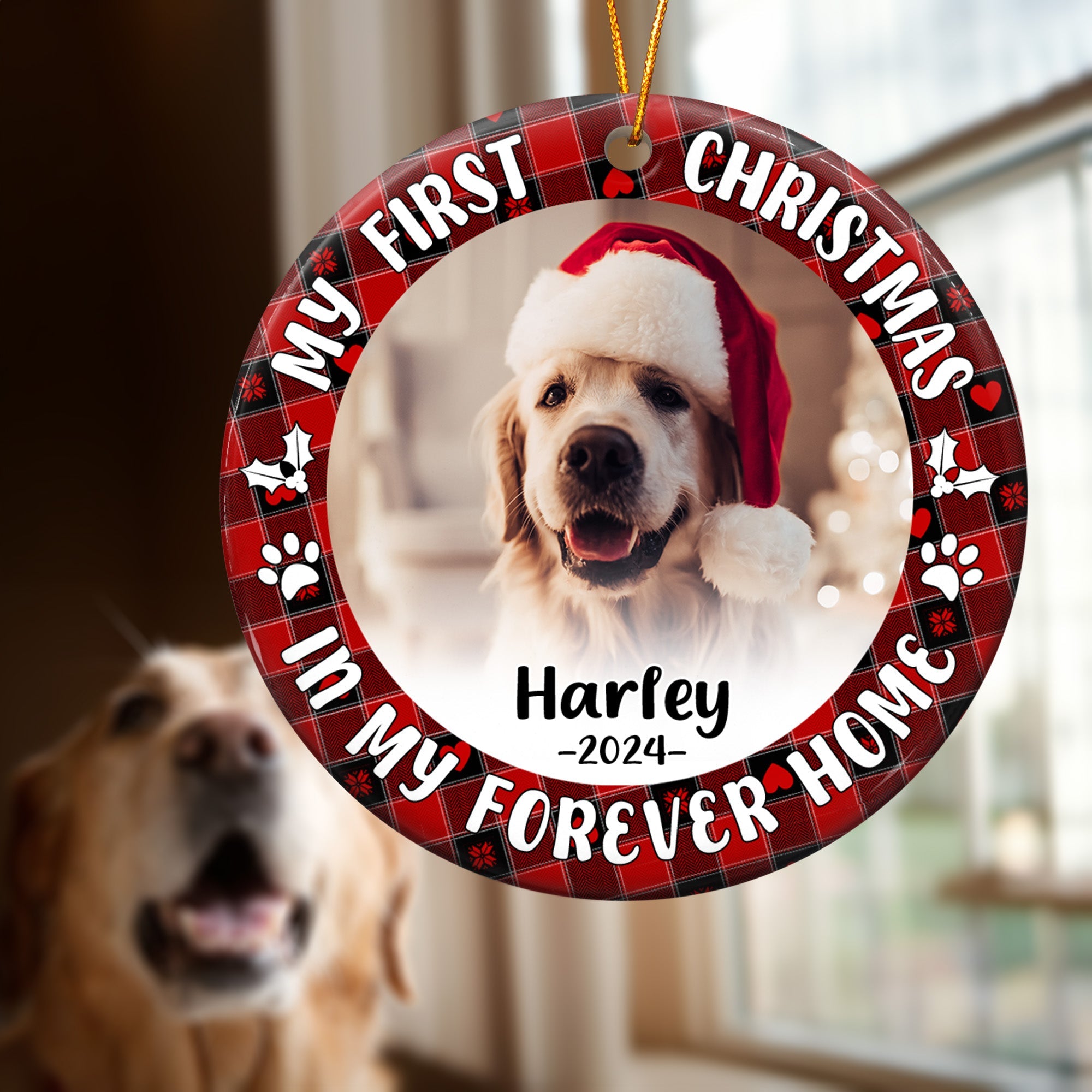 First Christmas Dog Cat - Personalized Ceramic Photo Ornament ORN0810
