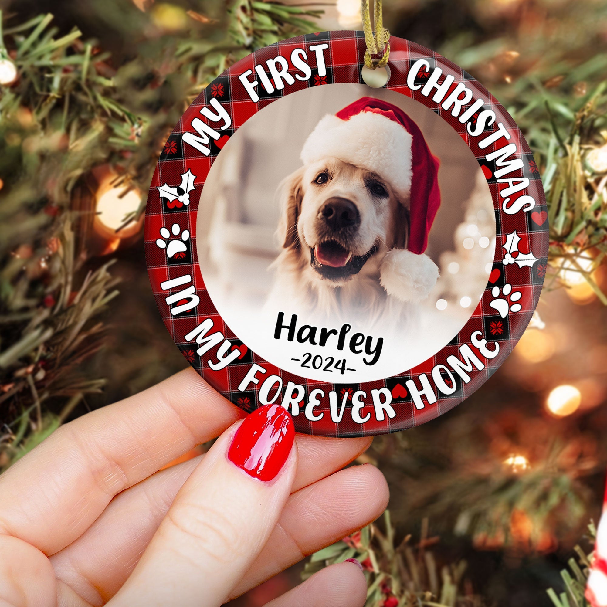 First Christmas Dog Cat - Personalized Ceramic Photo Ornament ORN0810