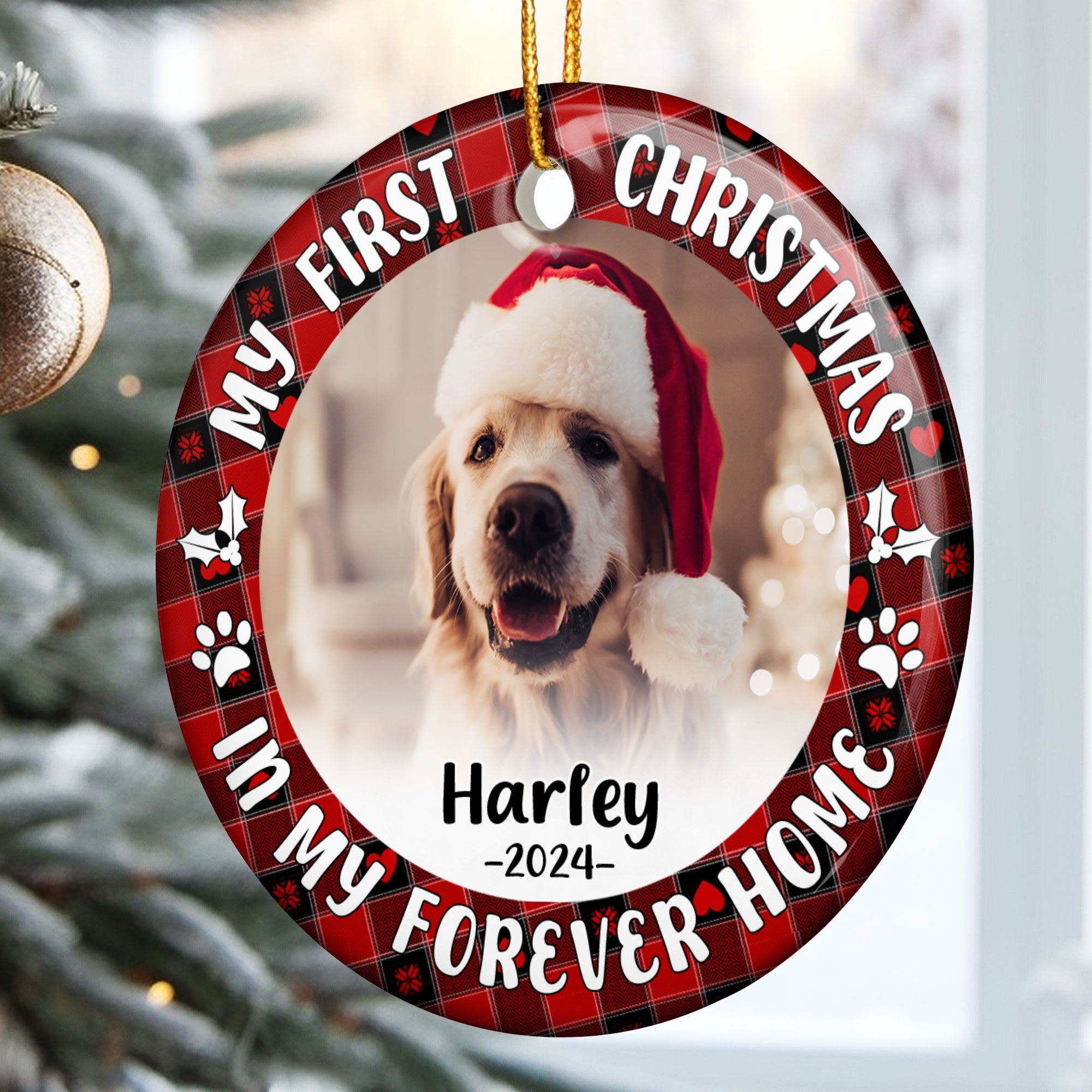 First Christmas Dog Cat - Personalized Ceramic Photo Ornament ORN0810
