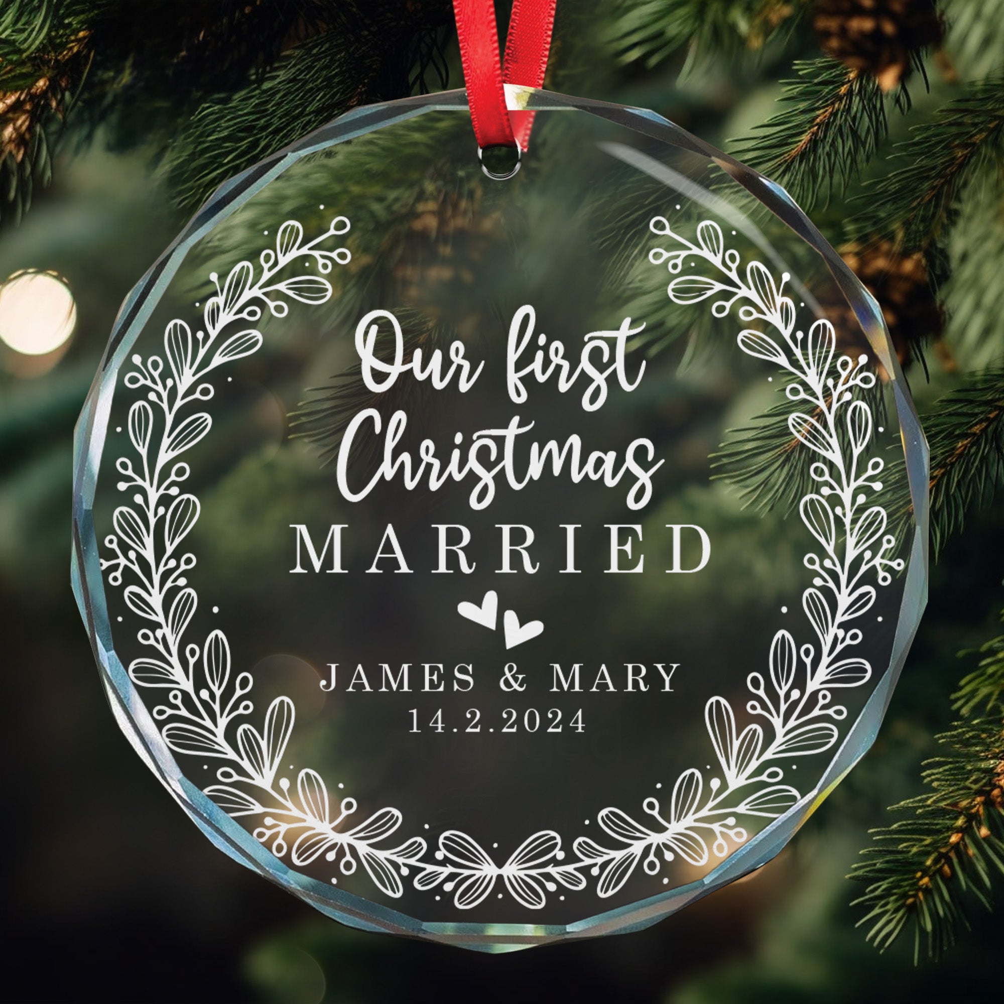 First Christmas Married Engaged Couples - Personalized Glass Ornament ORN0810