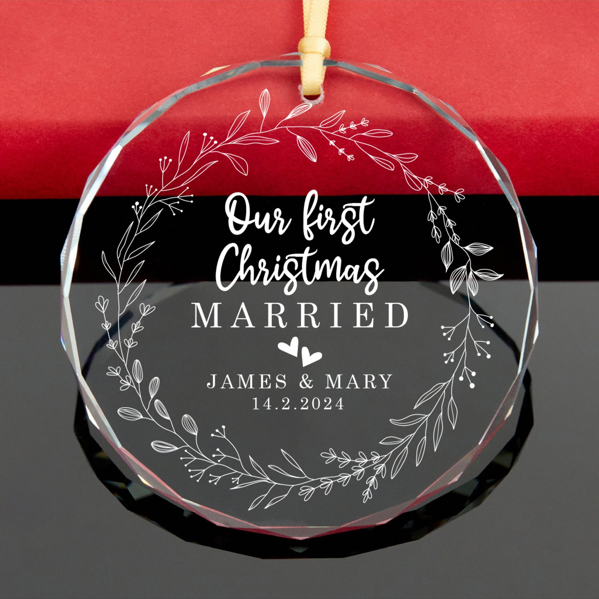 First Christmas Married Engaged Couples - Personalized Glass Ornament ORN0810