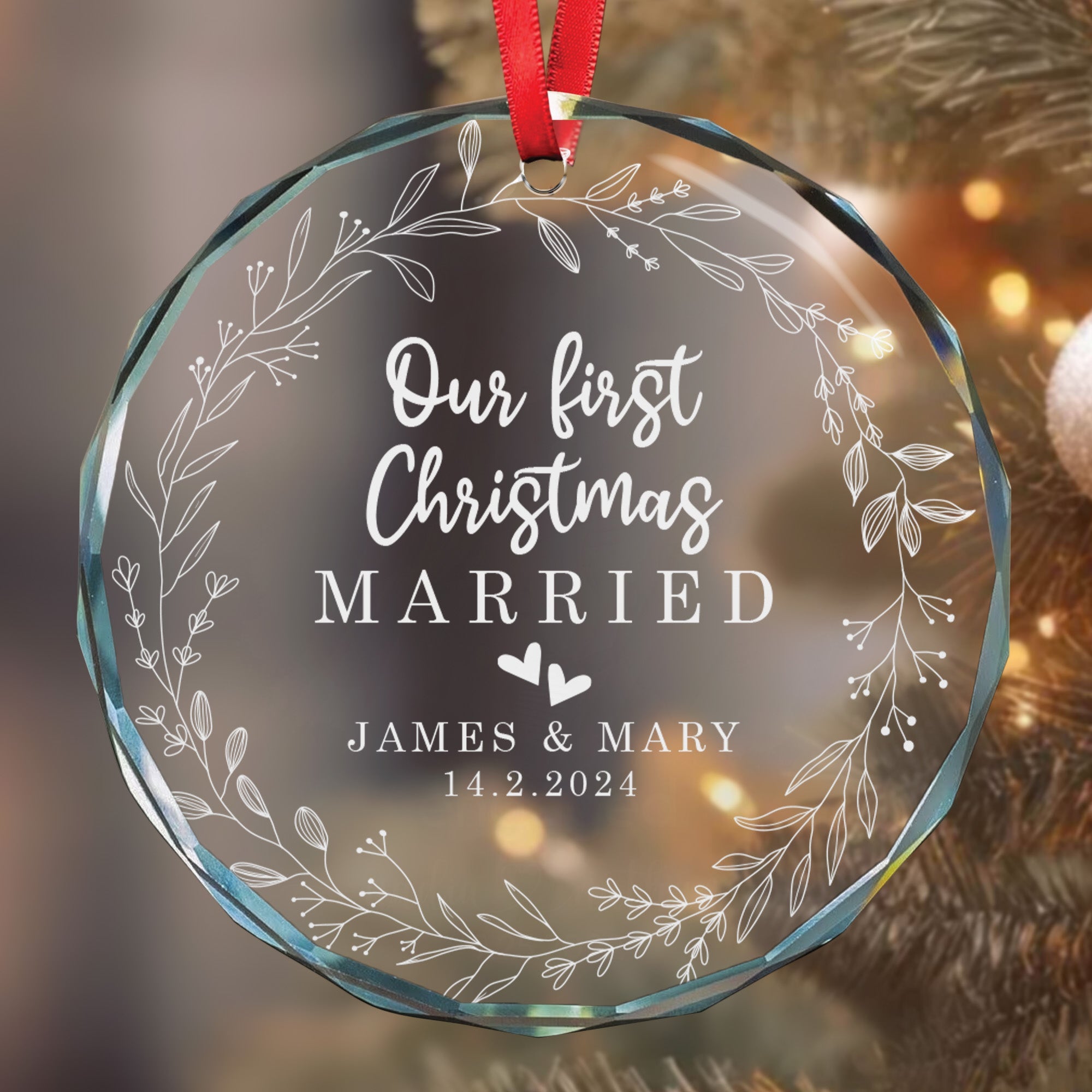 First Christmas Married Engaged Couples - Personalized Glass Ornament ORN0810