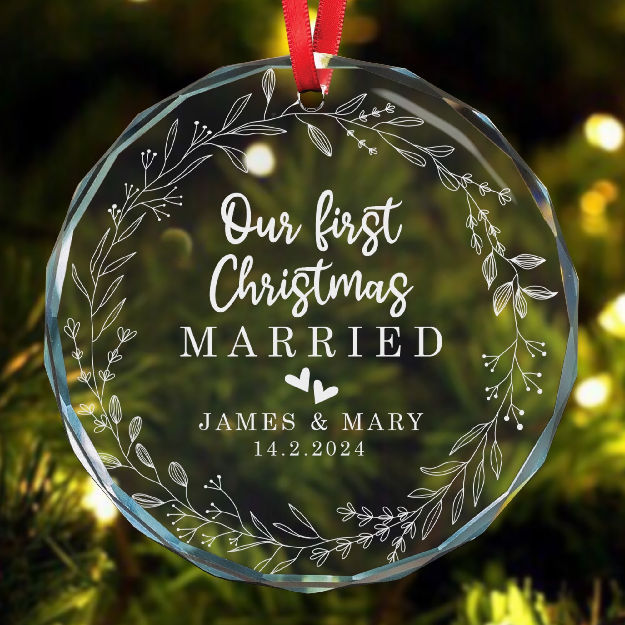 First Christmas Married Engaged Couples - Personalized Glass Ornament ORN0810