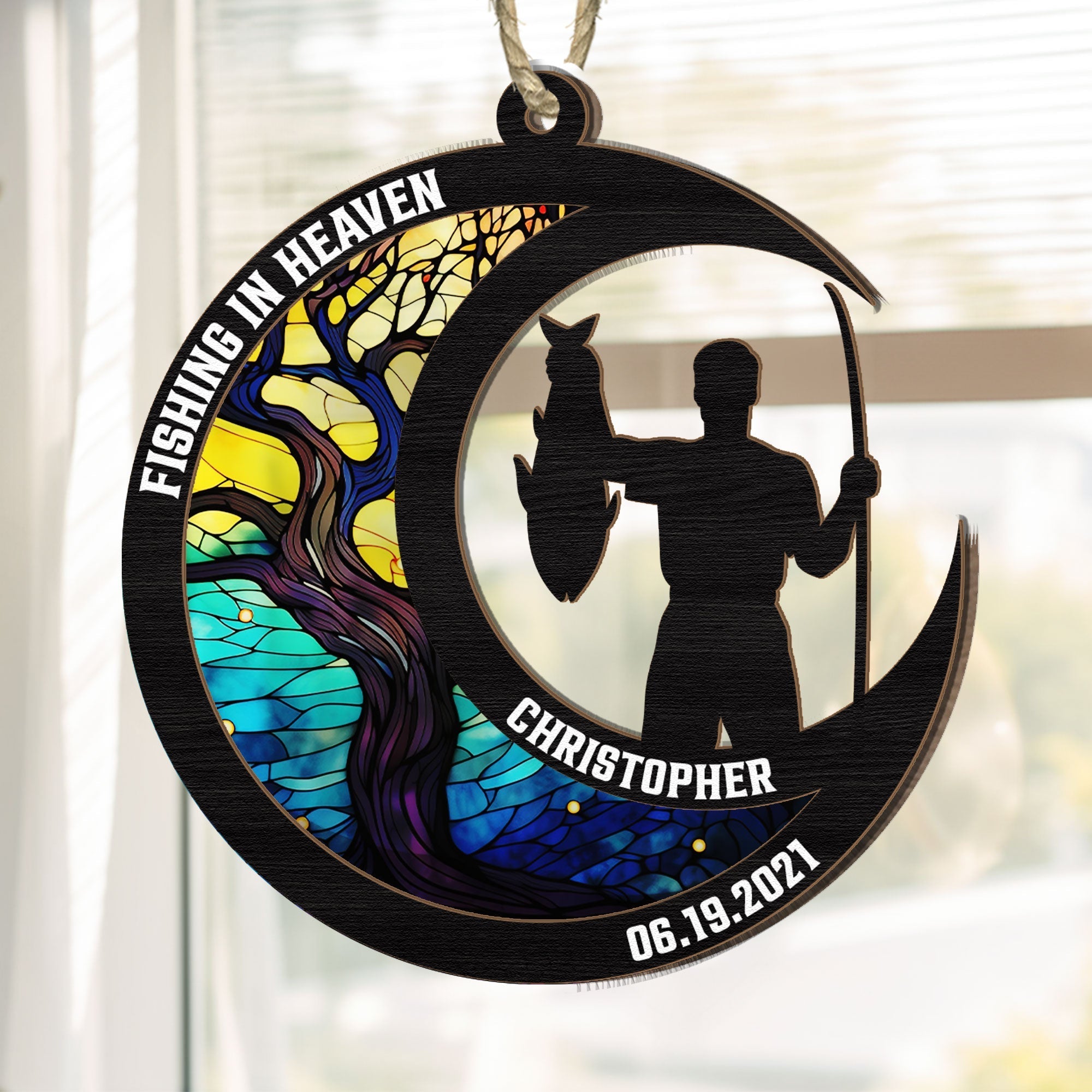 Fishing In Heaven - Personalized Suncatcher Ornament ORN0810