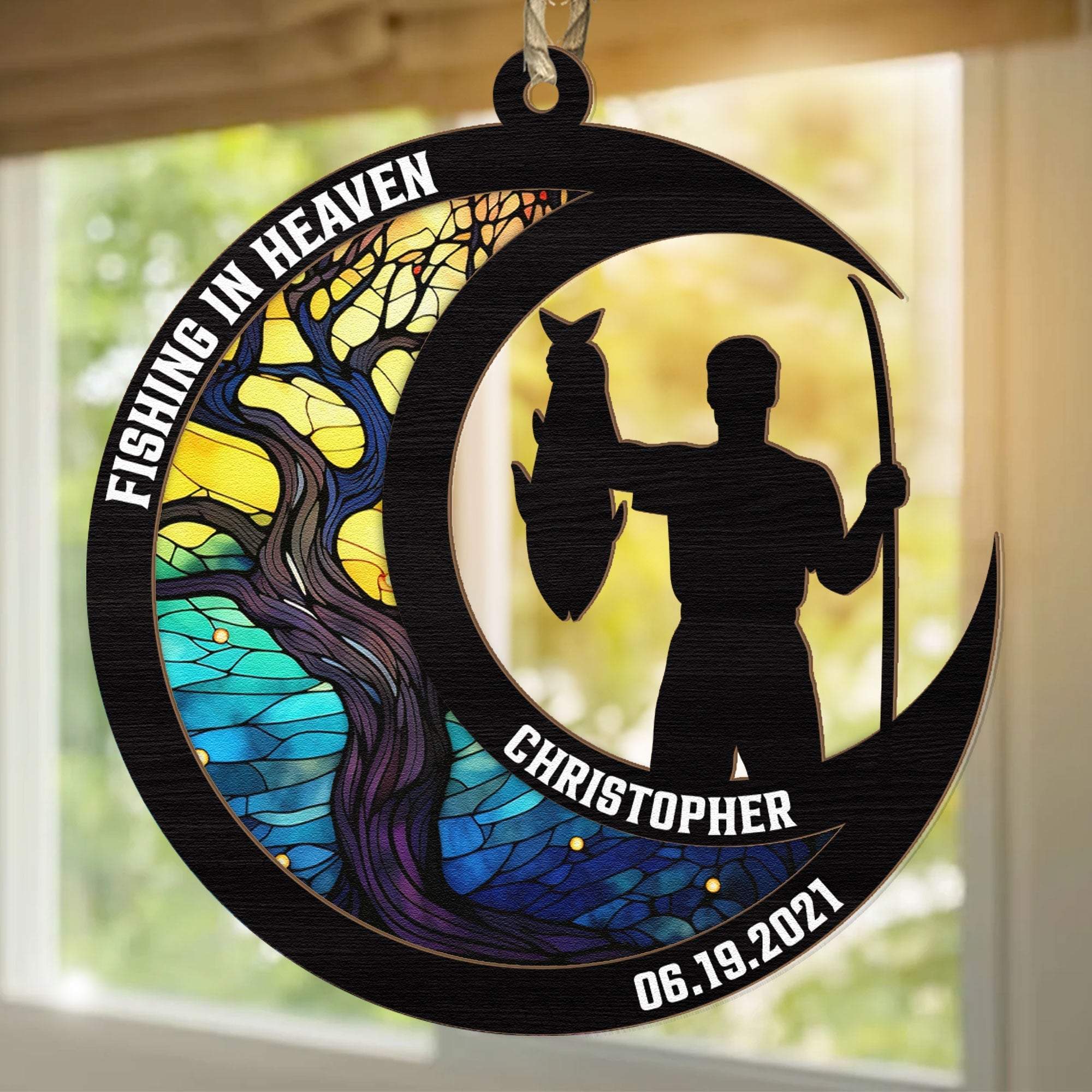 Fishing In Heaven - Personalized Suncatcher Ornament ORN0810