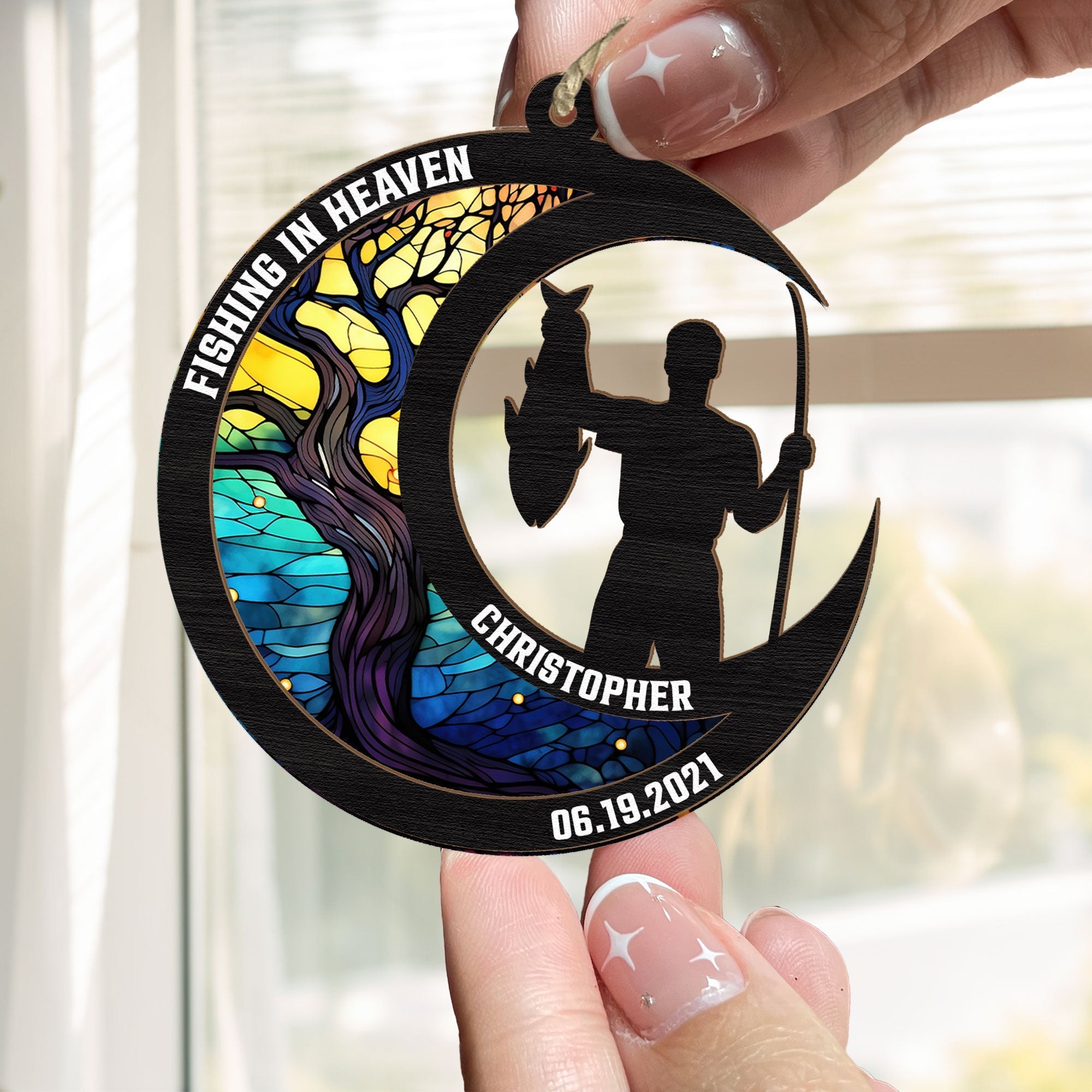 Fishing In Heaven - Personalized Suncatcher Ornament ORN0810