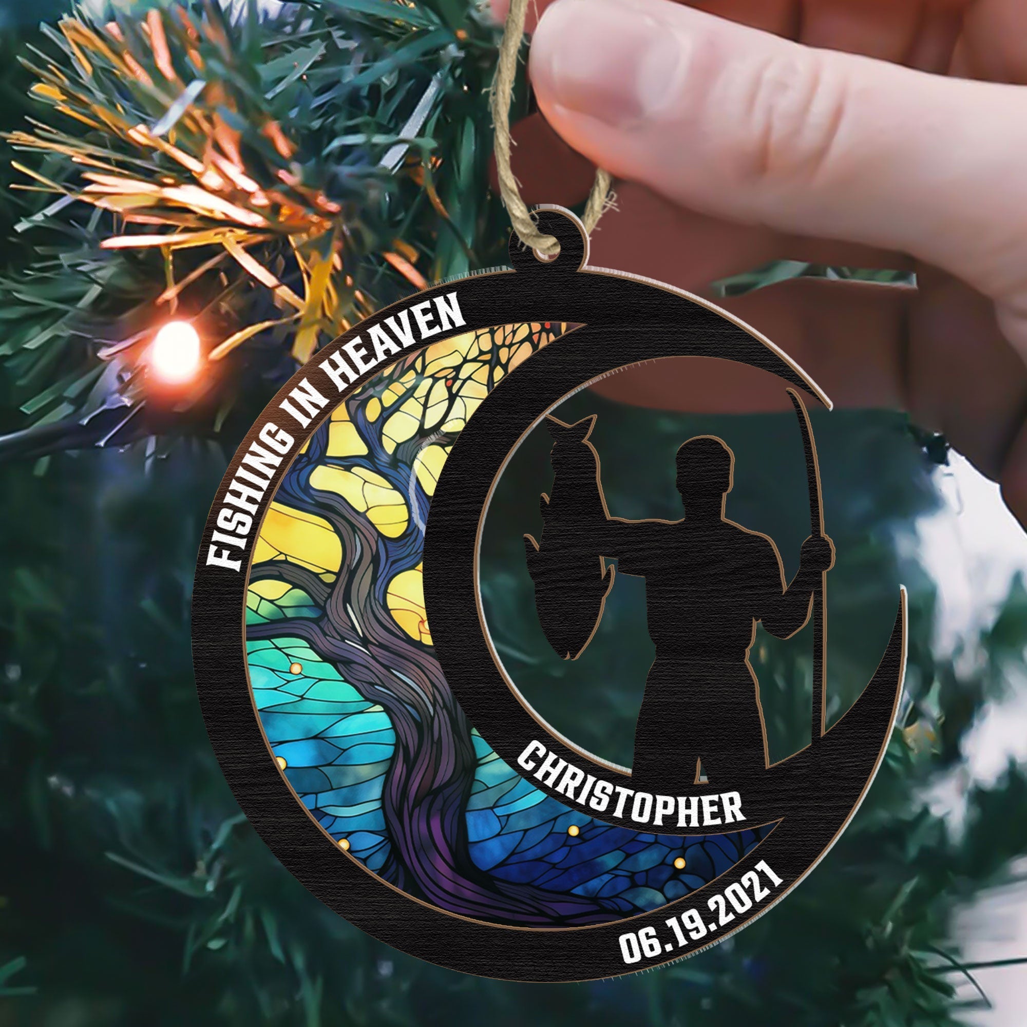 Fishing In Heaven - Personalized Suncatcher Ornament ORN0810