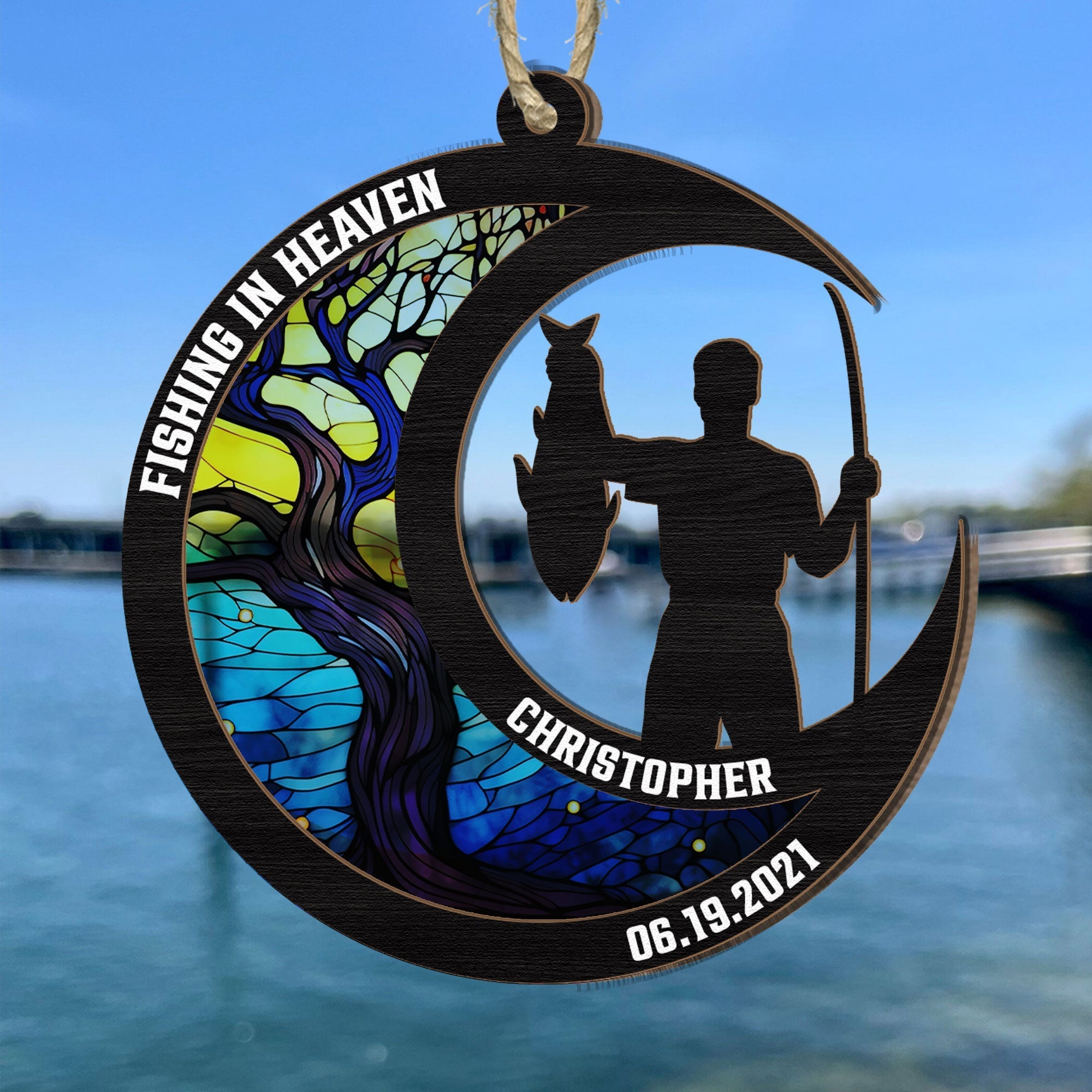 Fishing In Heaven - Personalized Suncatcher Ornament ORN0810