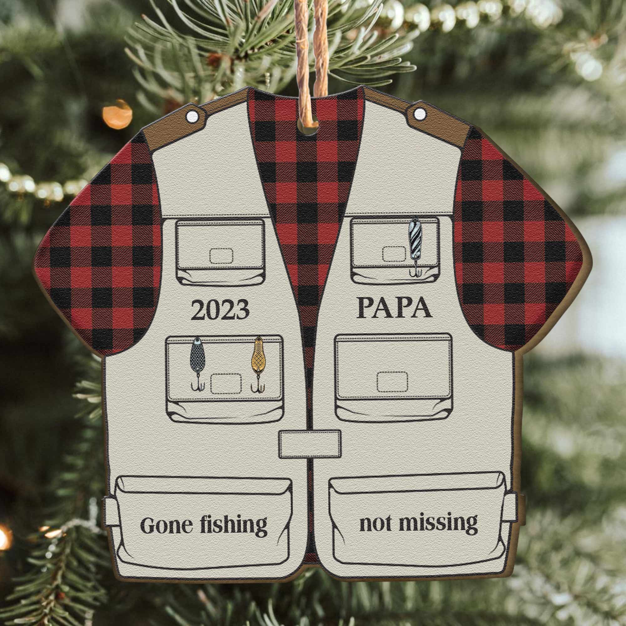 Fishing Vest - Personalized Wooden Ornament ORNA1210