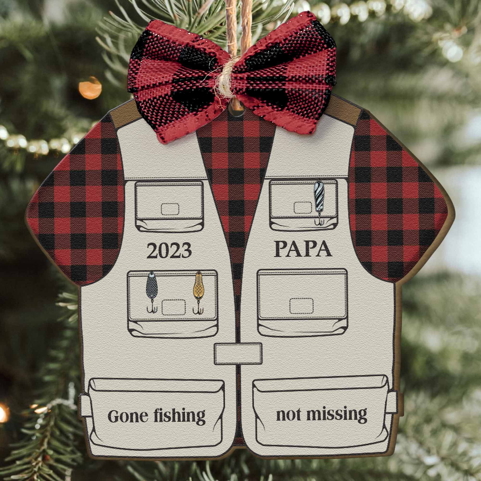 Fishing Vest - Personalized Wooden Ornament ORN0810