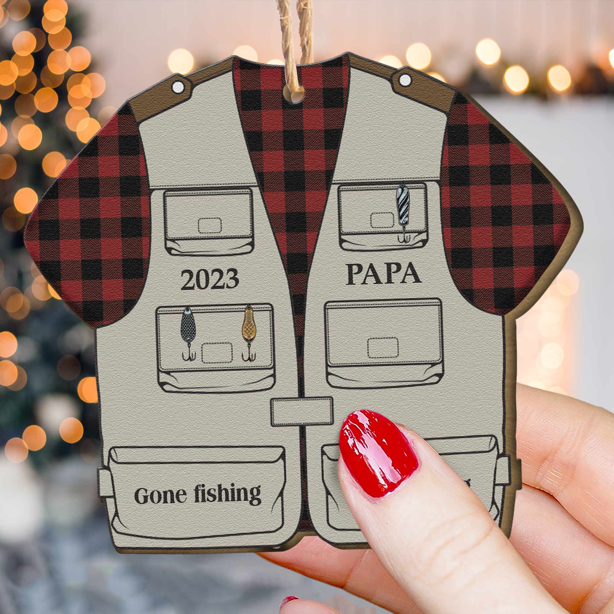 Fishing Vest - Personalized Wooden Ornament ORN0810