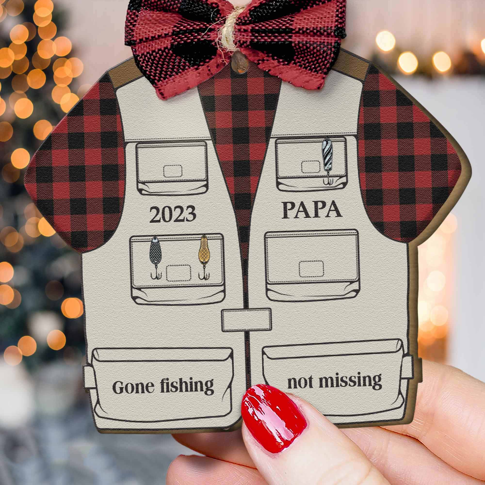 Fishing Vest - Personalized Wooden Ornament ORNA1210