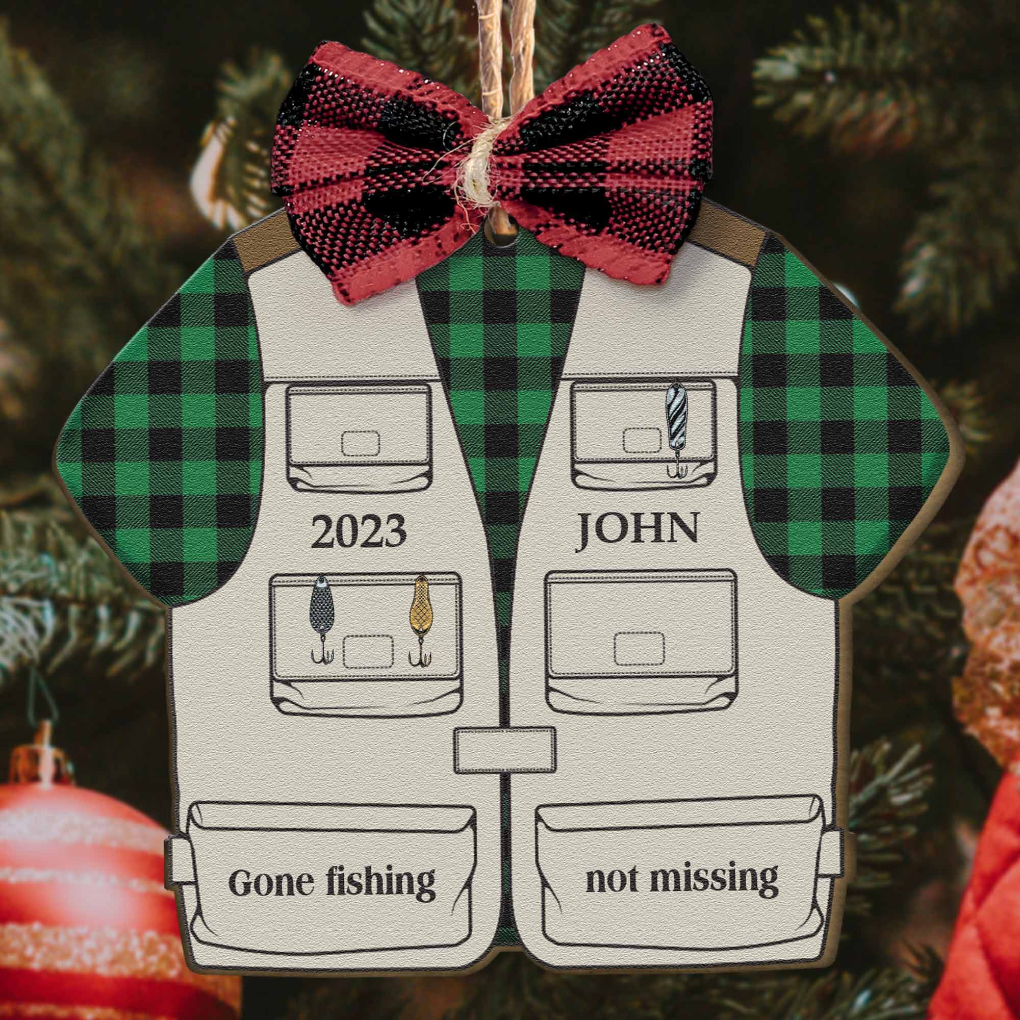 Fishing Vest - Personalized Wooden Ornament ORN0810
