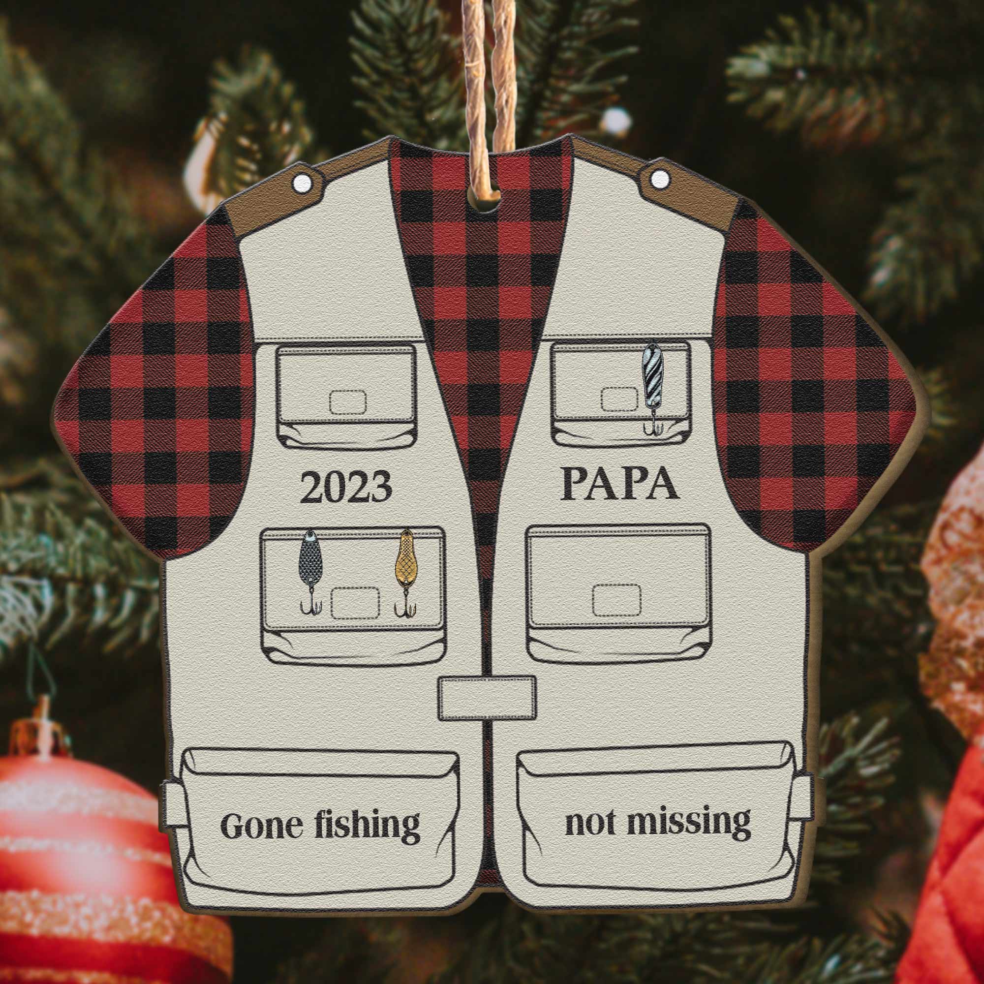 Fishing Vest - Personalized Wooden Ornament ORN0810