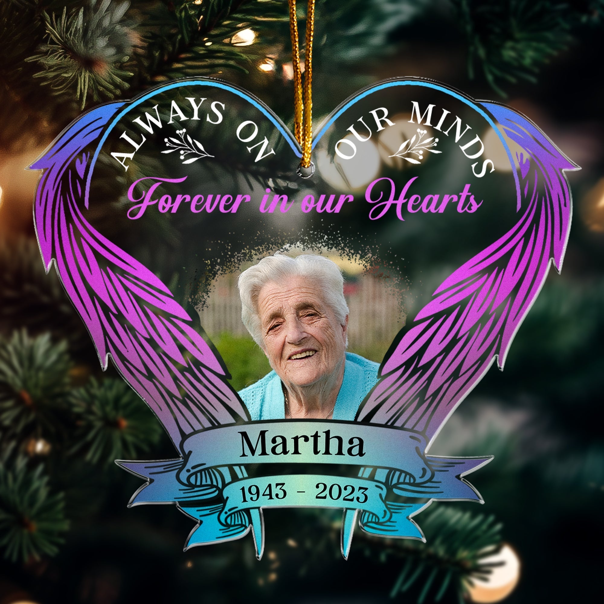 Forever In Our Hearts - Personalized Wings Shaped Acrylic Photo Ornament ORN0810
