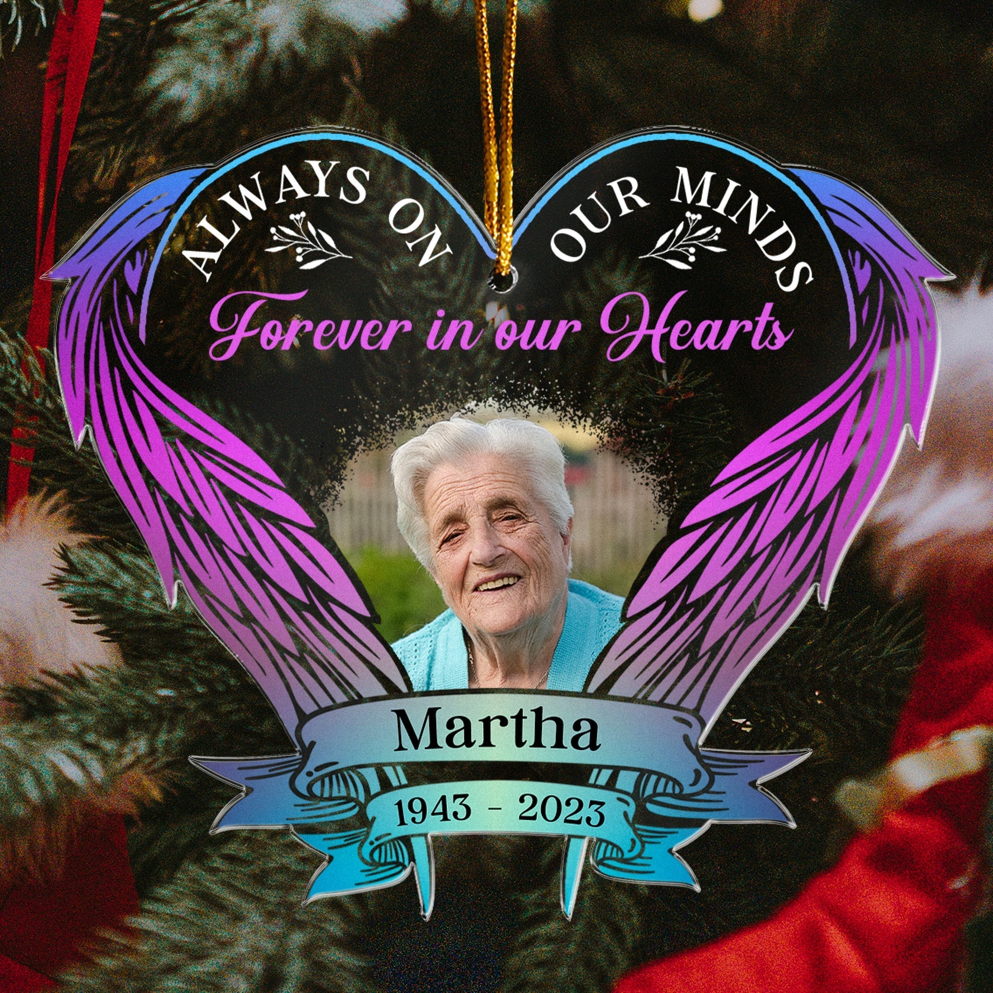 Forever In Our Hearts - Personalized Wings Shaped Acrylic Photo Ornament ORN0810