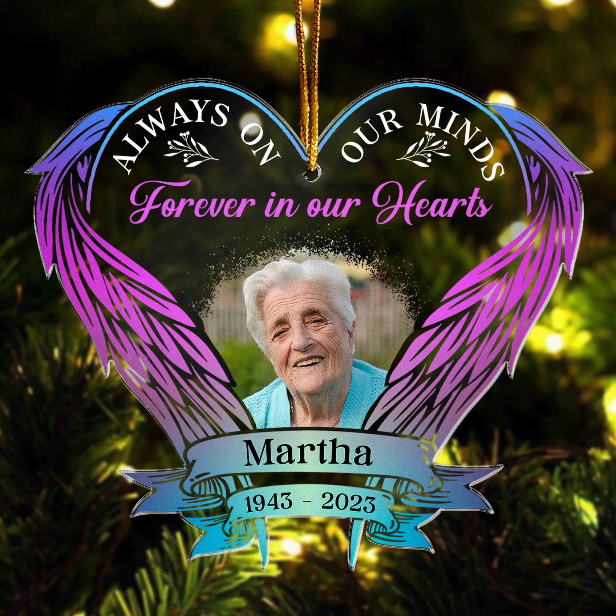 Forever In Our Hearts - Personalized Wings Shaped Acrylic Photo Ornament ORN0810