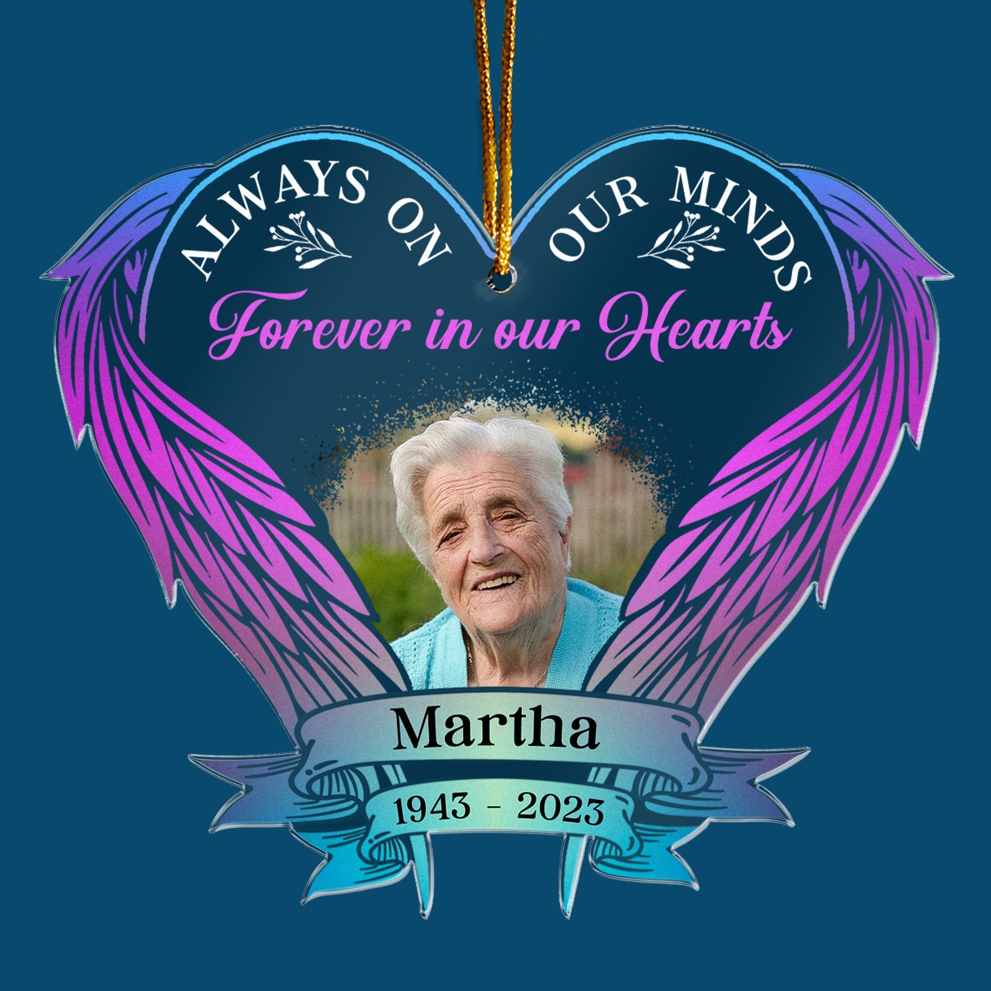 Forever In Our Hearts - Personalized Wings Shaped Acrylic Photo Ornament ORN0810