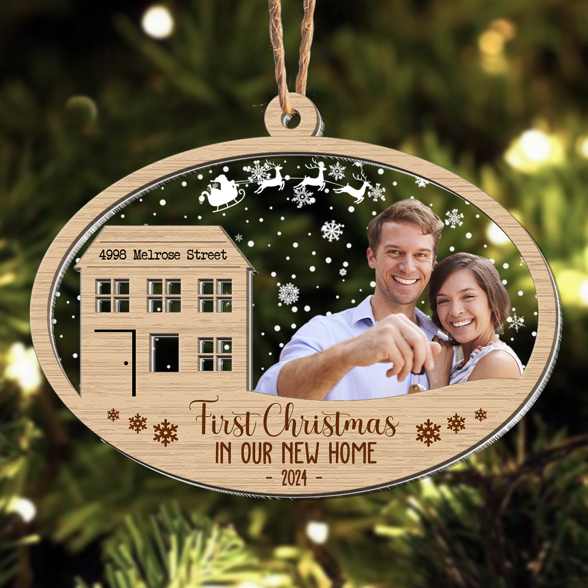 First Christmas New Home - Personalized Photo Wood And Acrylic Ornament ORN0810
