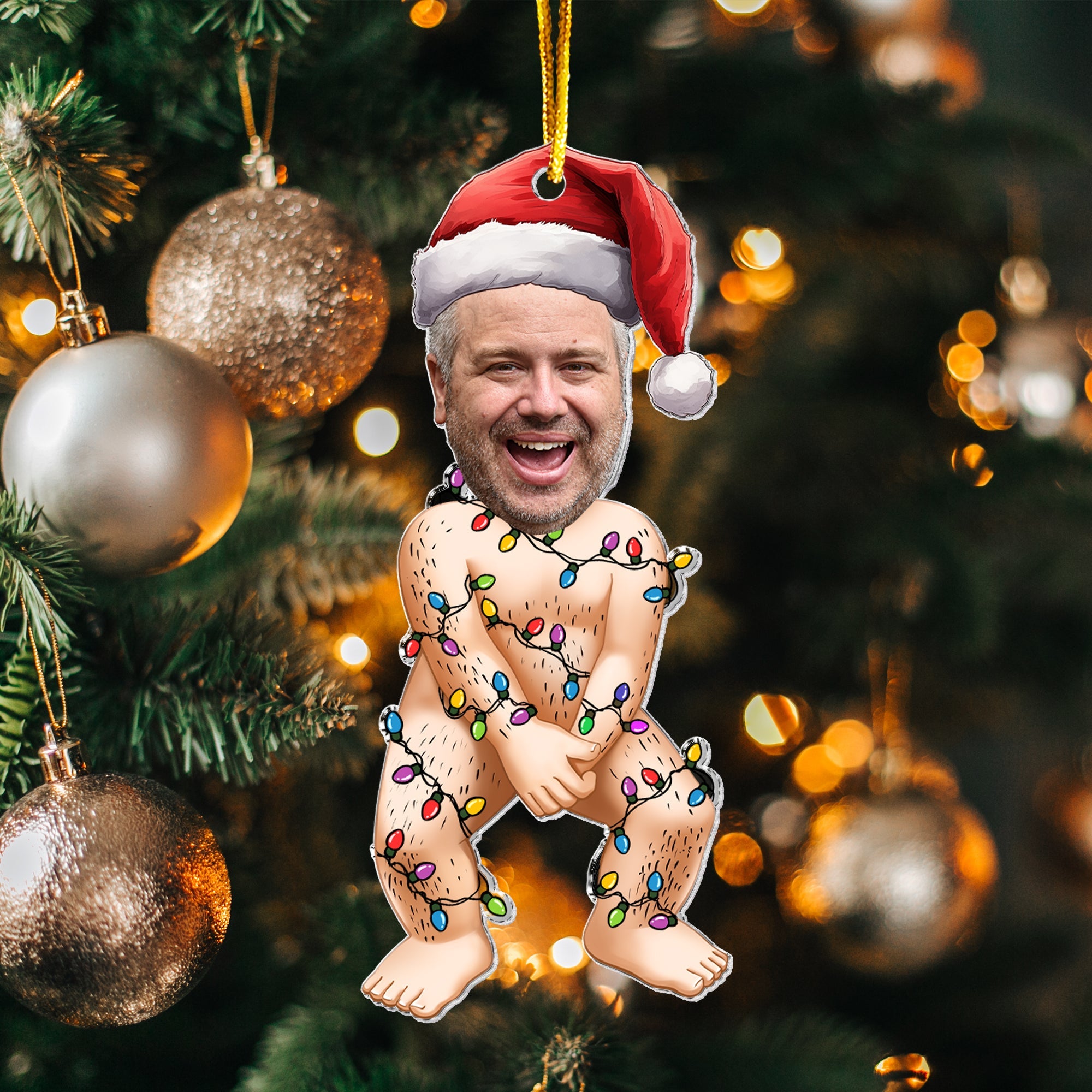 Funny Custom Photo Christmas Led Lights - Personalized Acrylic Photo Ornament ORN0810