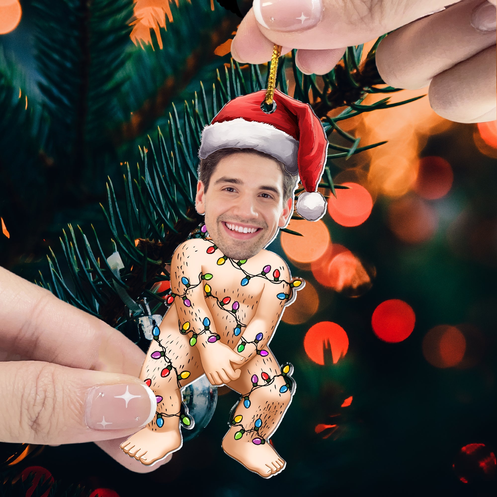 Funny Custom Photo Christmas Led Lights - Personalized Acrylic Photo Ornament ORN0810