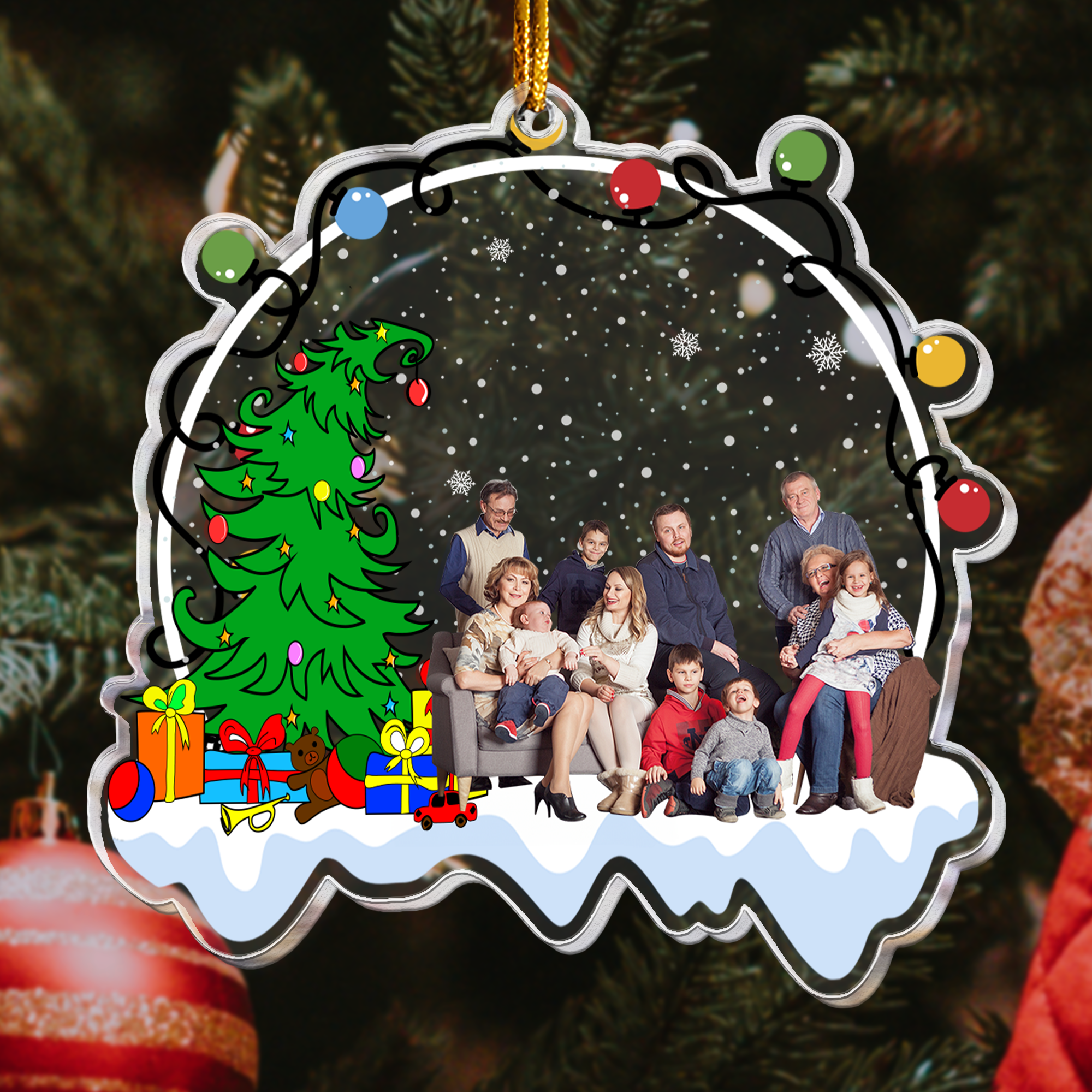 Funny Custom Photo Family, Friends Under Christmas Tree - Personalized Acrylic Photo Ornament ORN0810