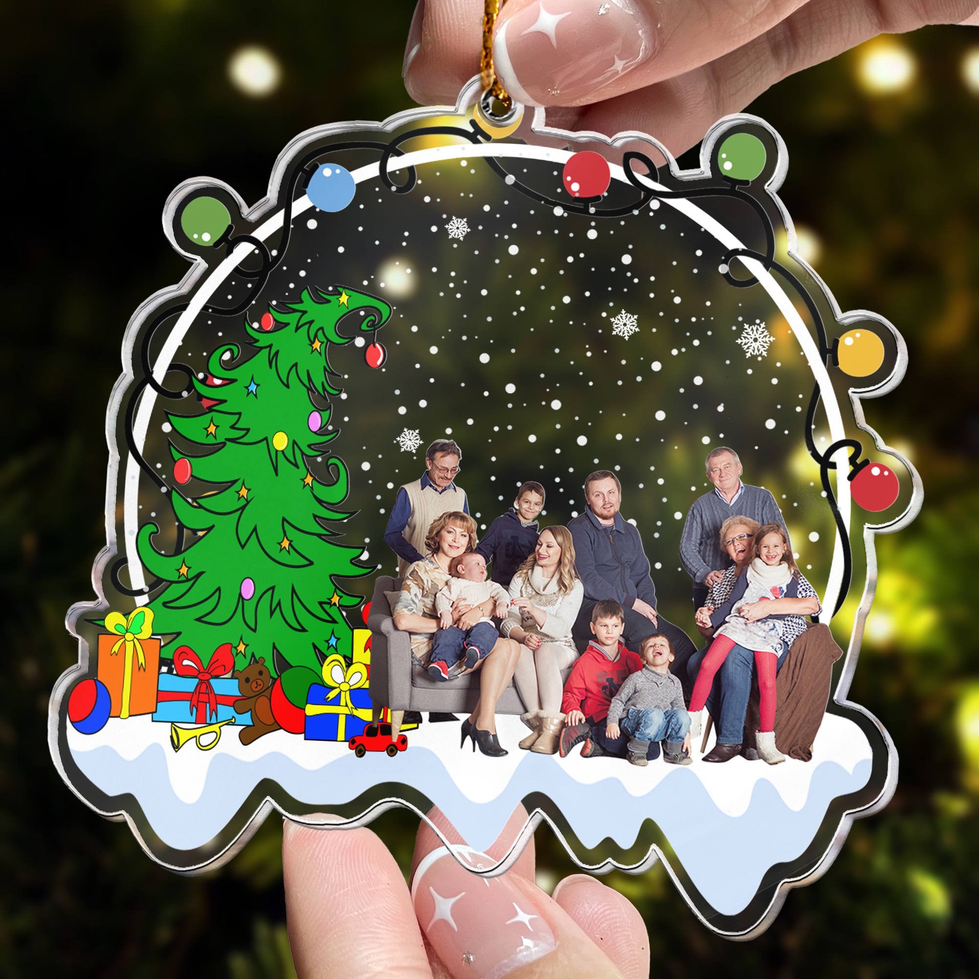 Funny Custom Photo Family, Friends Under Christmas Tree - Personalized Acrylic Photo Ornament ORN0810