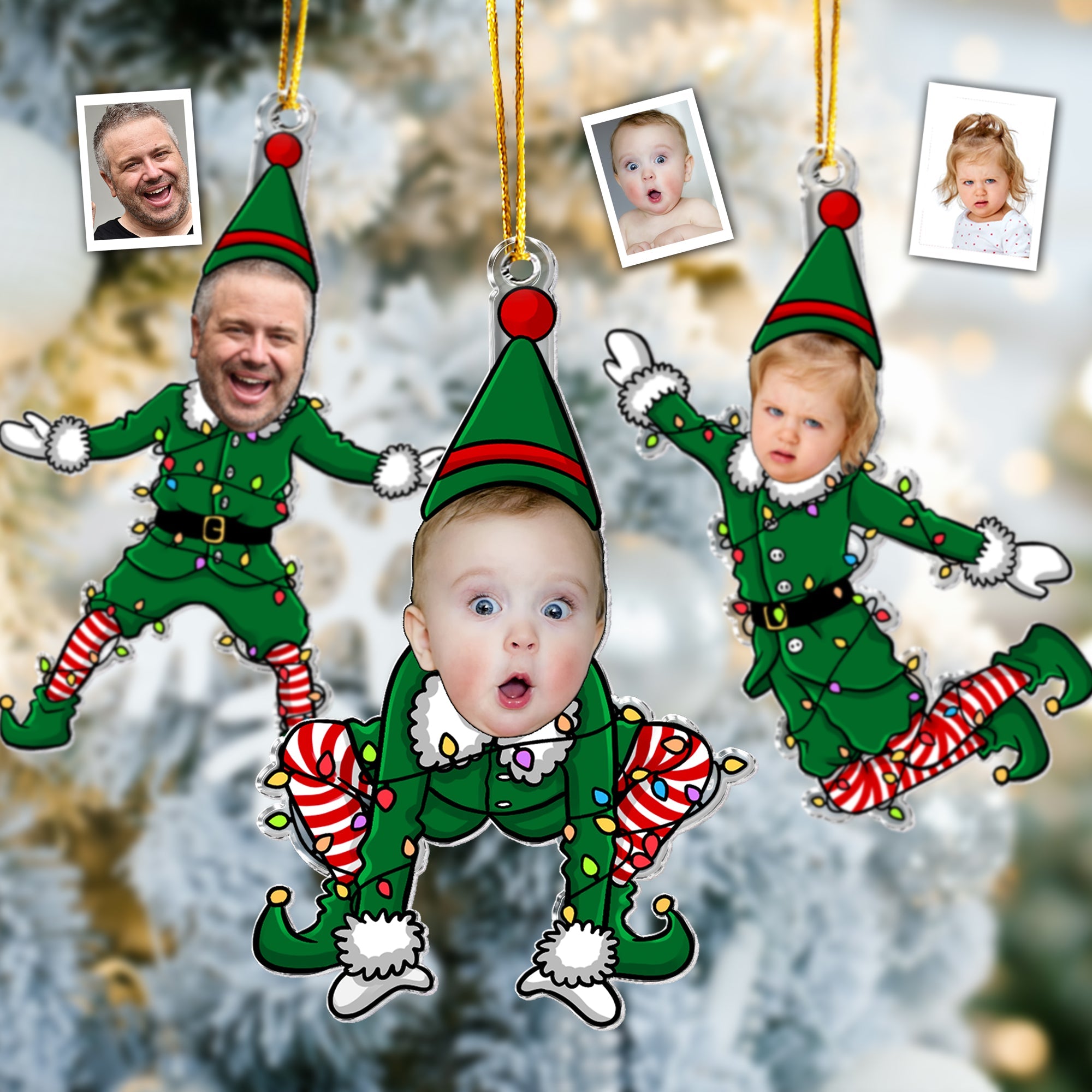 Funny Elf Family Custom Face - Personalized Acrylic Photo Ornament ORN0810