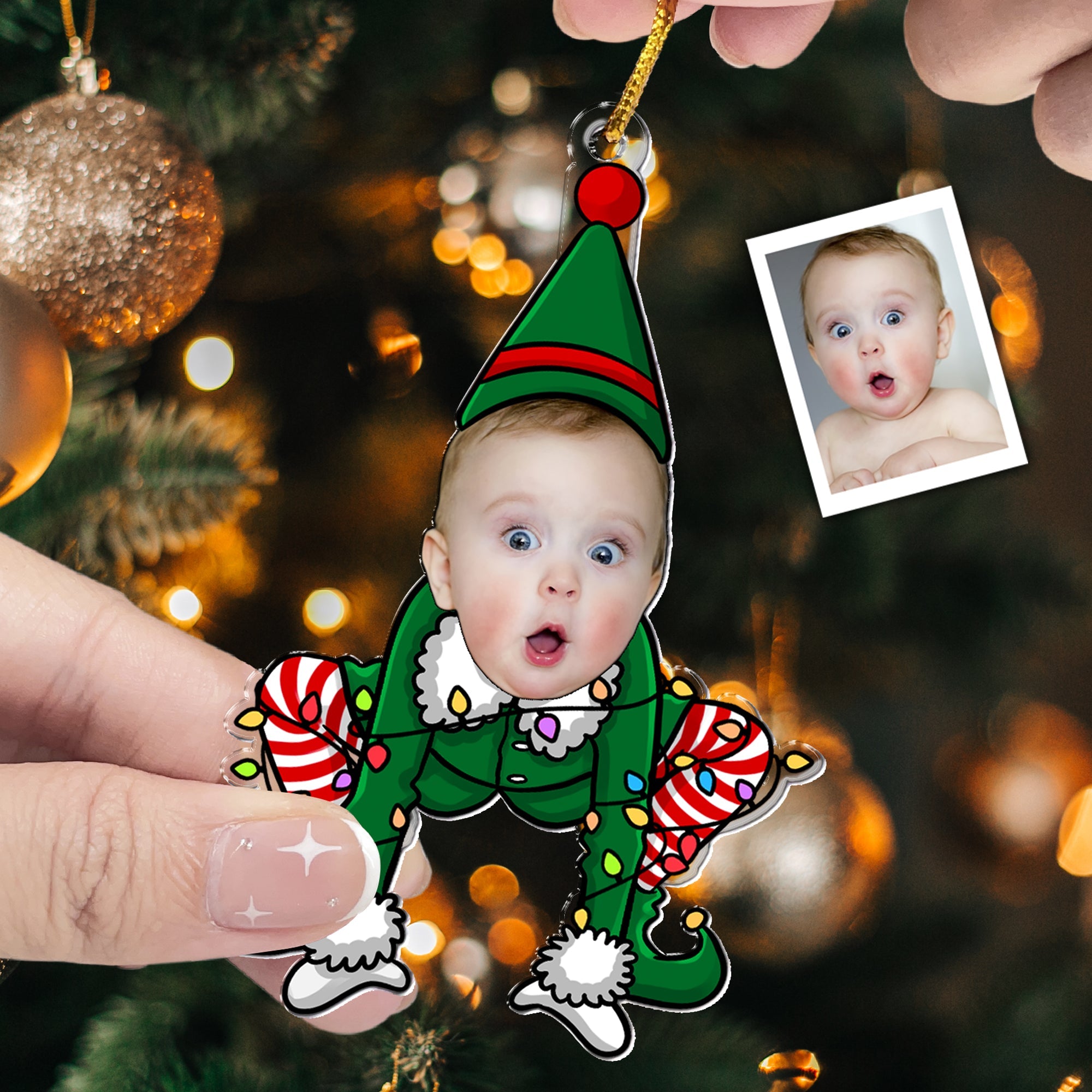 Funny Elf Family Custom Face - Personalized Acrylic Photo Ornament ORN0810