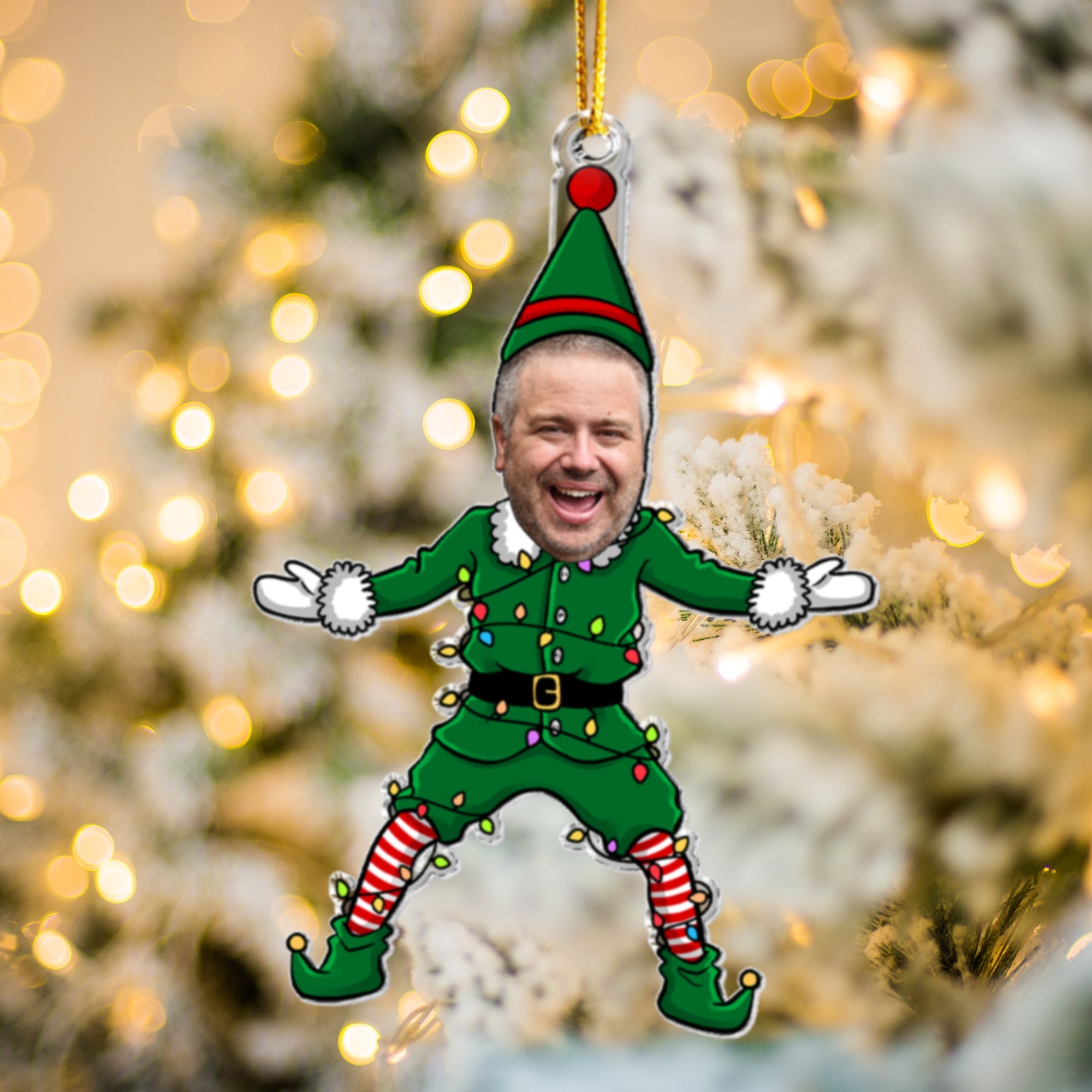 Funny Elf Family Custom Face - Personalized Acrylic Photo Ornament ORNA1210